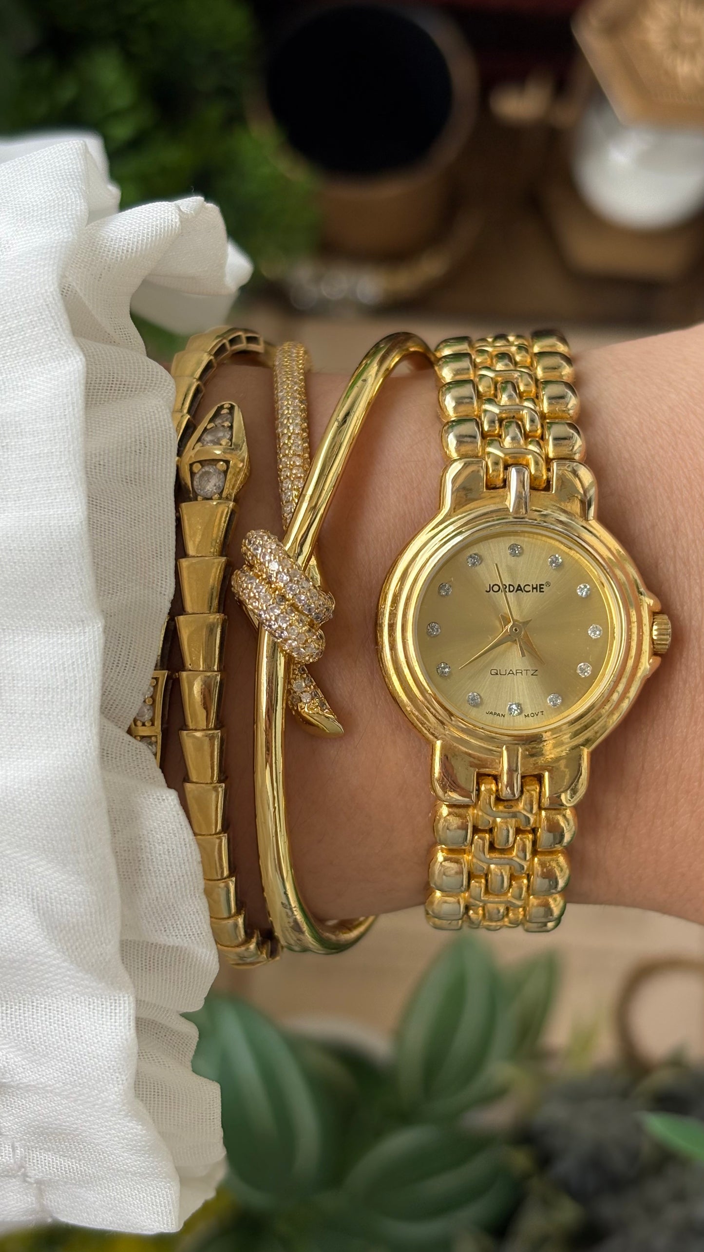 Vintage Jordache Rhinestone Indices Watch in Gold Quartz