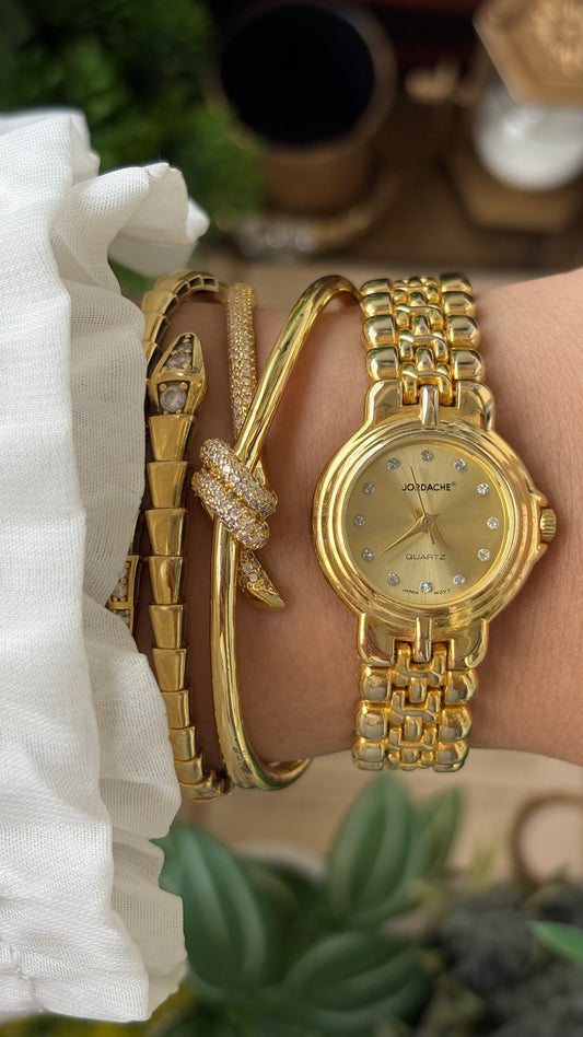 Vintage Jordache Rhinestone Indices Watch in Gold Quartz