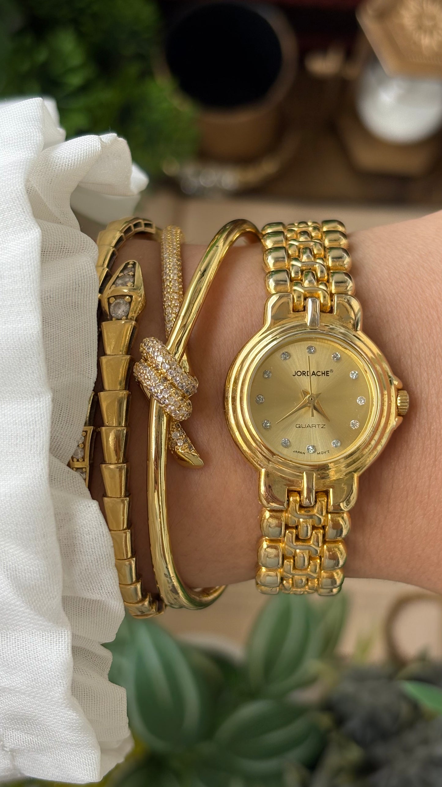 Vintage Jordache Rhinestone Indices Watch in Gold Quartz