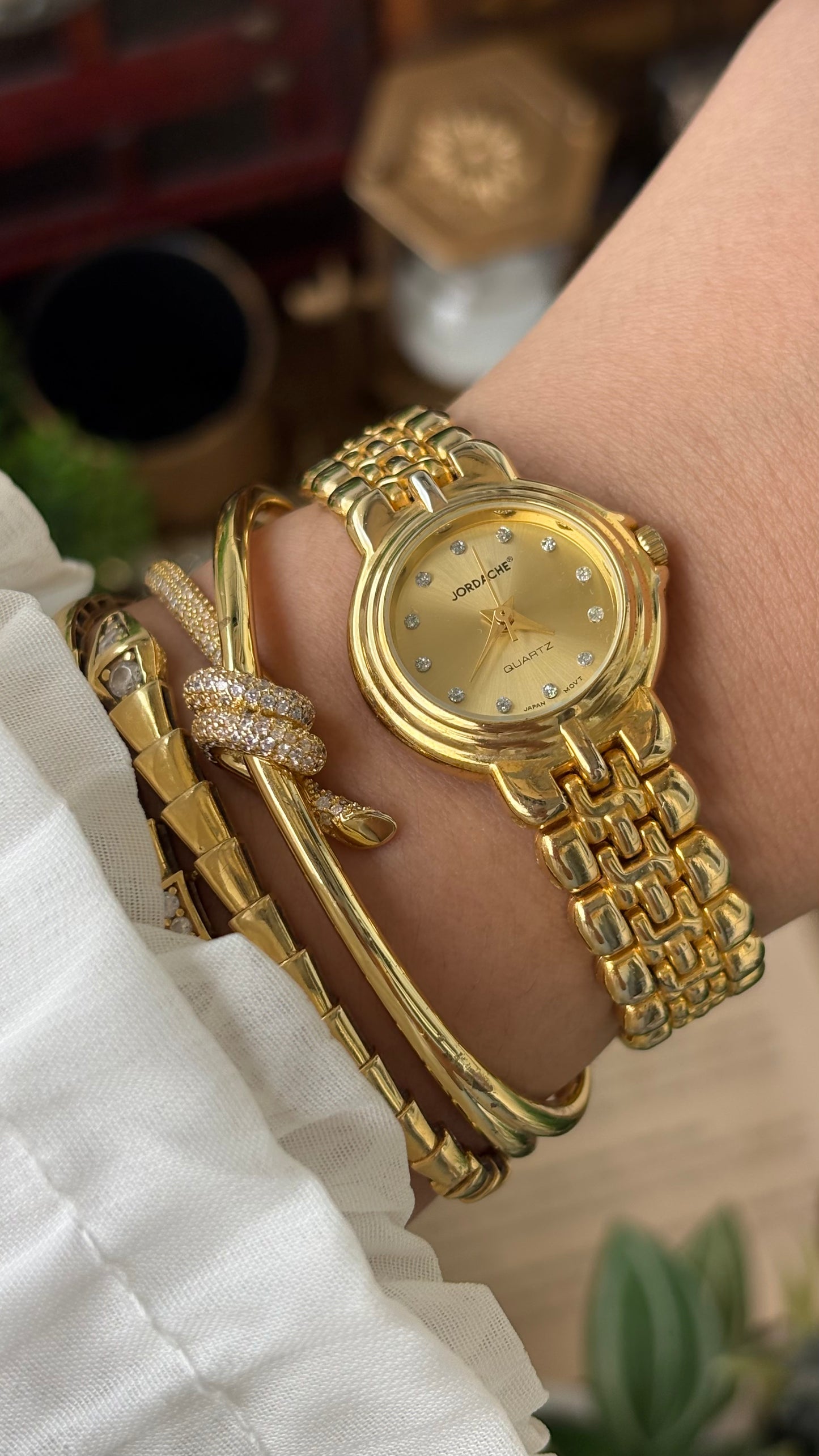 Vintage Jordache Rhinestone Indices Watch in Gold Quartz