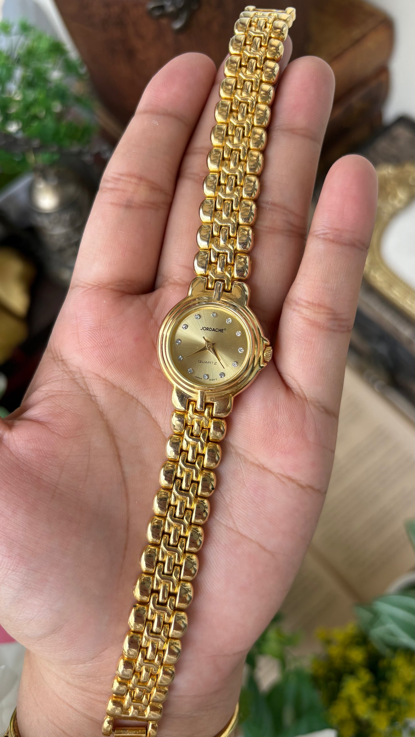 Vintage Jordache Rhinestone Indices Watch in Gold Quartz