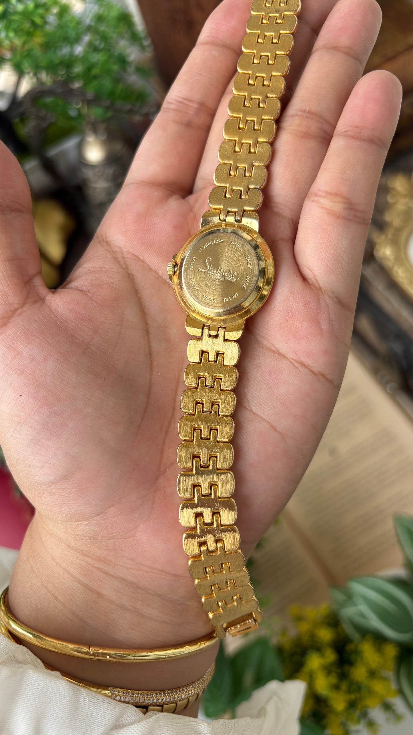 Vintage Jordache Rhinestone Indices Watch in Gold Quartz
