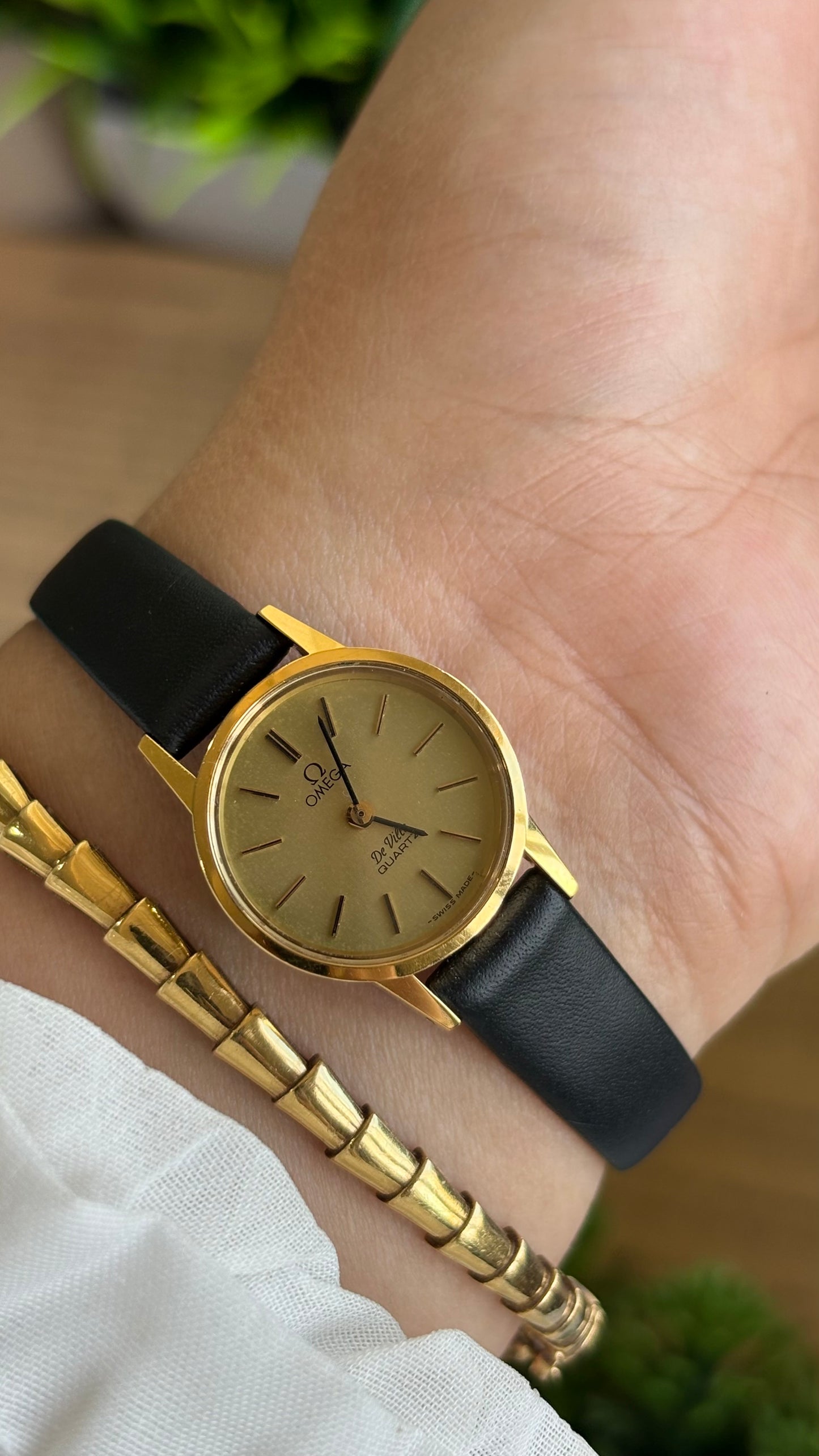 Vintage Omega De Ville Women's Dress Watch in Black Leather Strap Original Buckle
