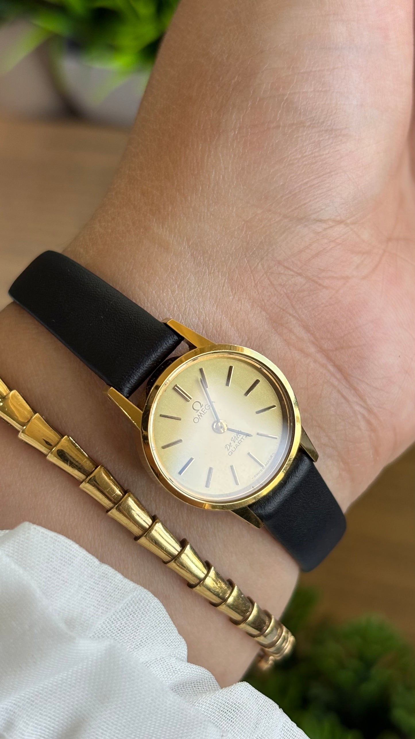 Vintage Omega De Ville Women's Dress Watch in Black Leather Strap Original Buckle