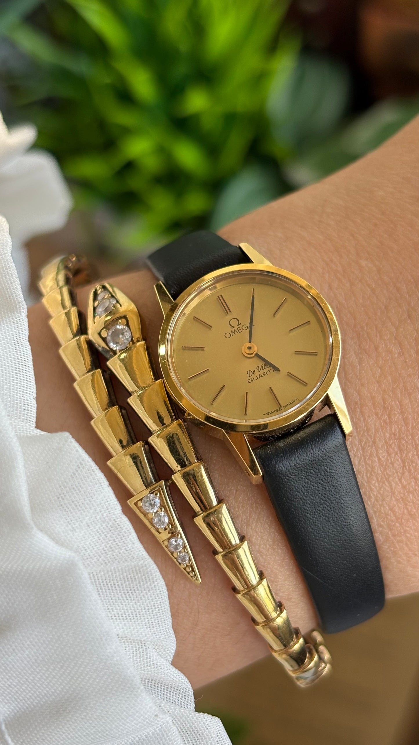 Vintage Omega De Ville Women's Dress Watch in Black Leather Strap Original Buckle