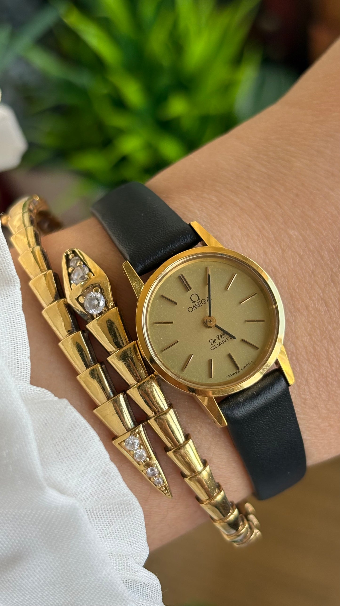 Vintage Omega De Ville Women's Dress Watch in Black Leather Strap Original Buckle