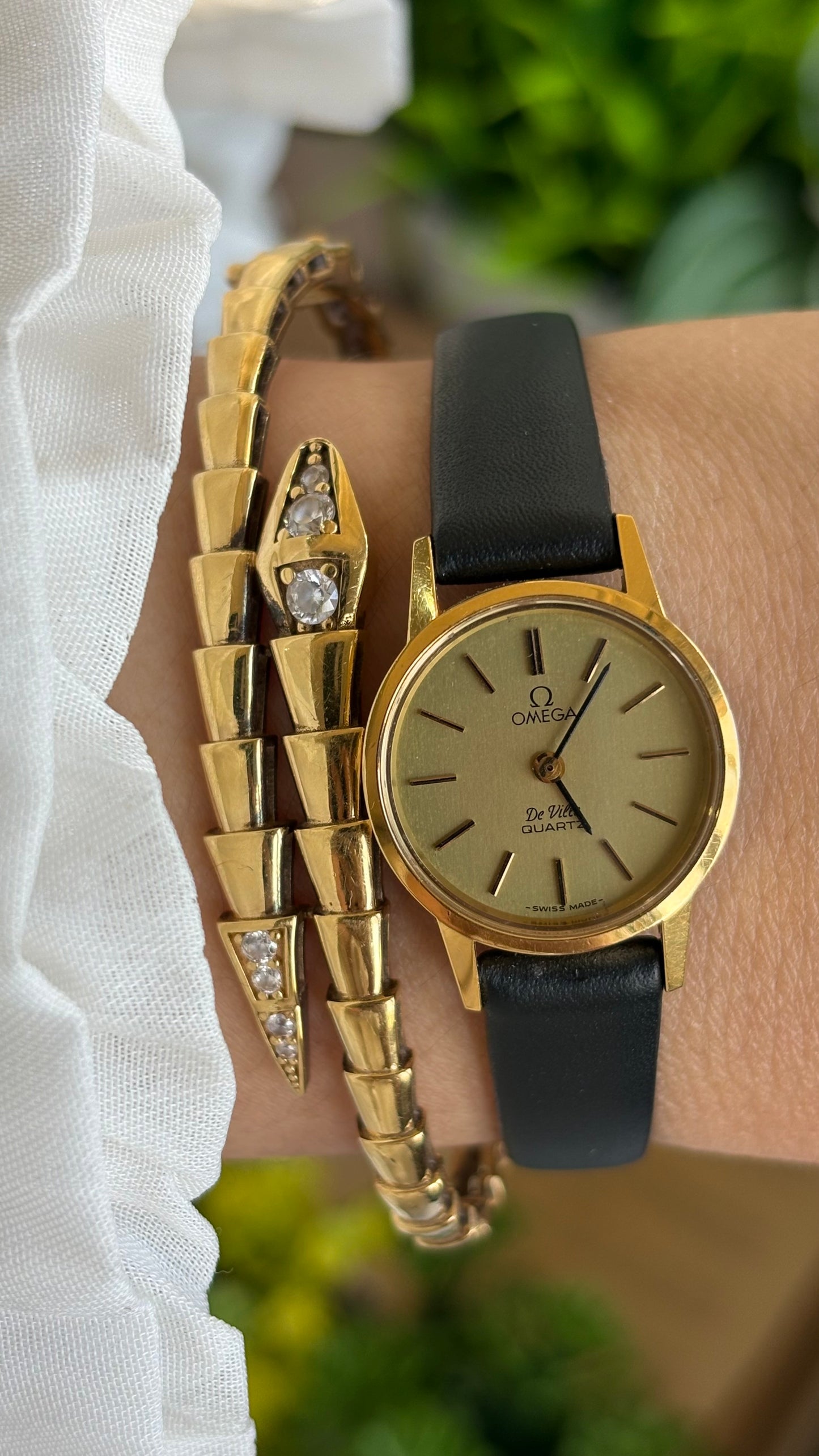Vintage Omega De Ville Women's Dress Watch in Black Leather Strap Original Buckle
