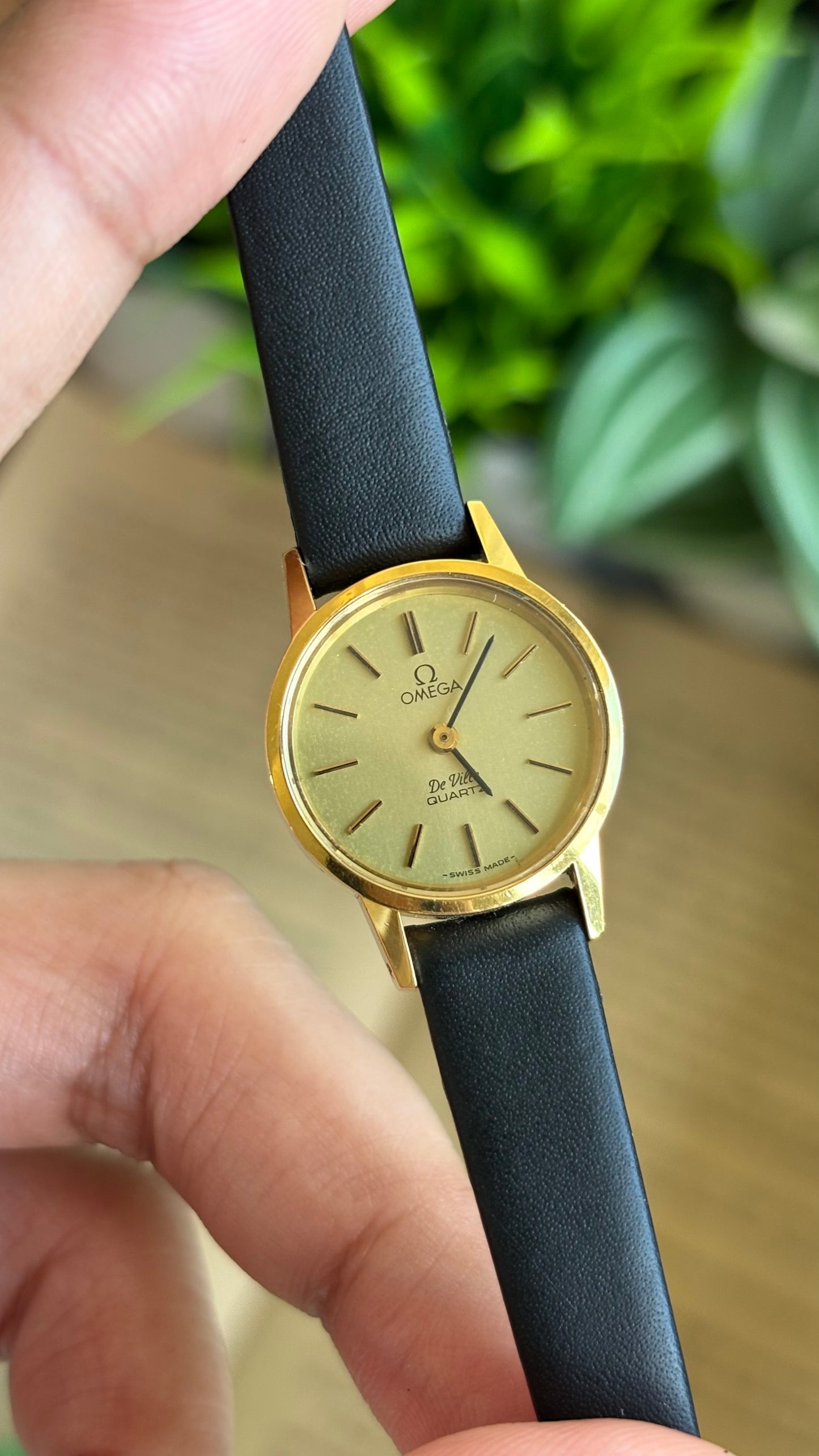 Vintage Omega De Ville Women's Dress Watch in Black Leather Strap Original Buckle