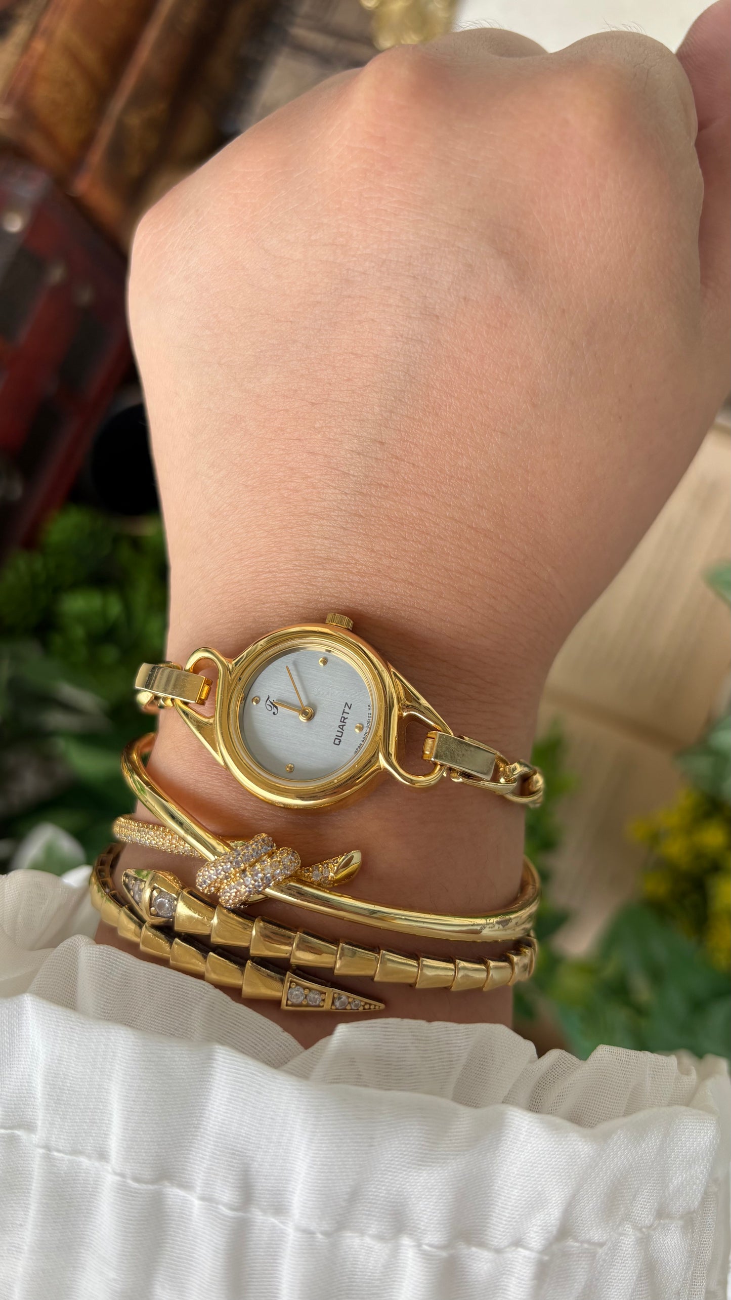 Rare Vintage Oppen Chain Watch in Gold Tone Unique Dial Quartz