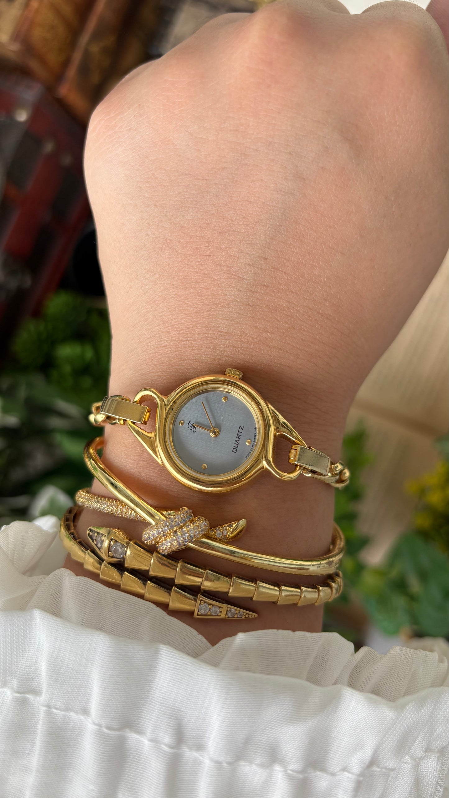 Rare Vintage Oppen Chain Watch in Gold Tone Unique Dial Quartz