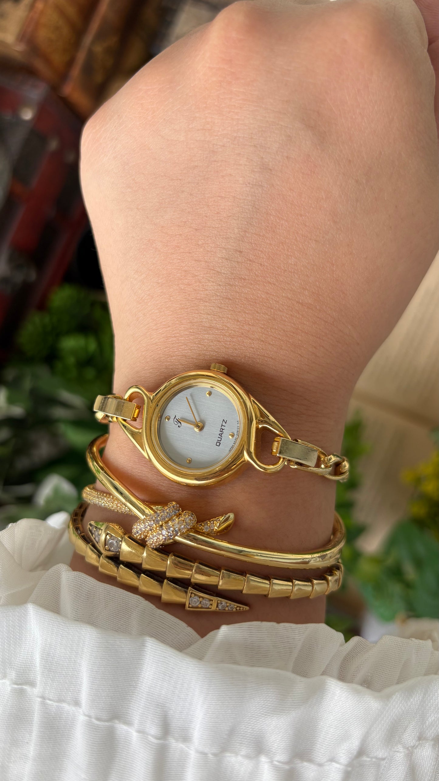 Rare Vintage Oppen Chain Watch in Gold Tone Unique Dial Quartz