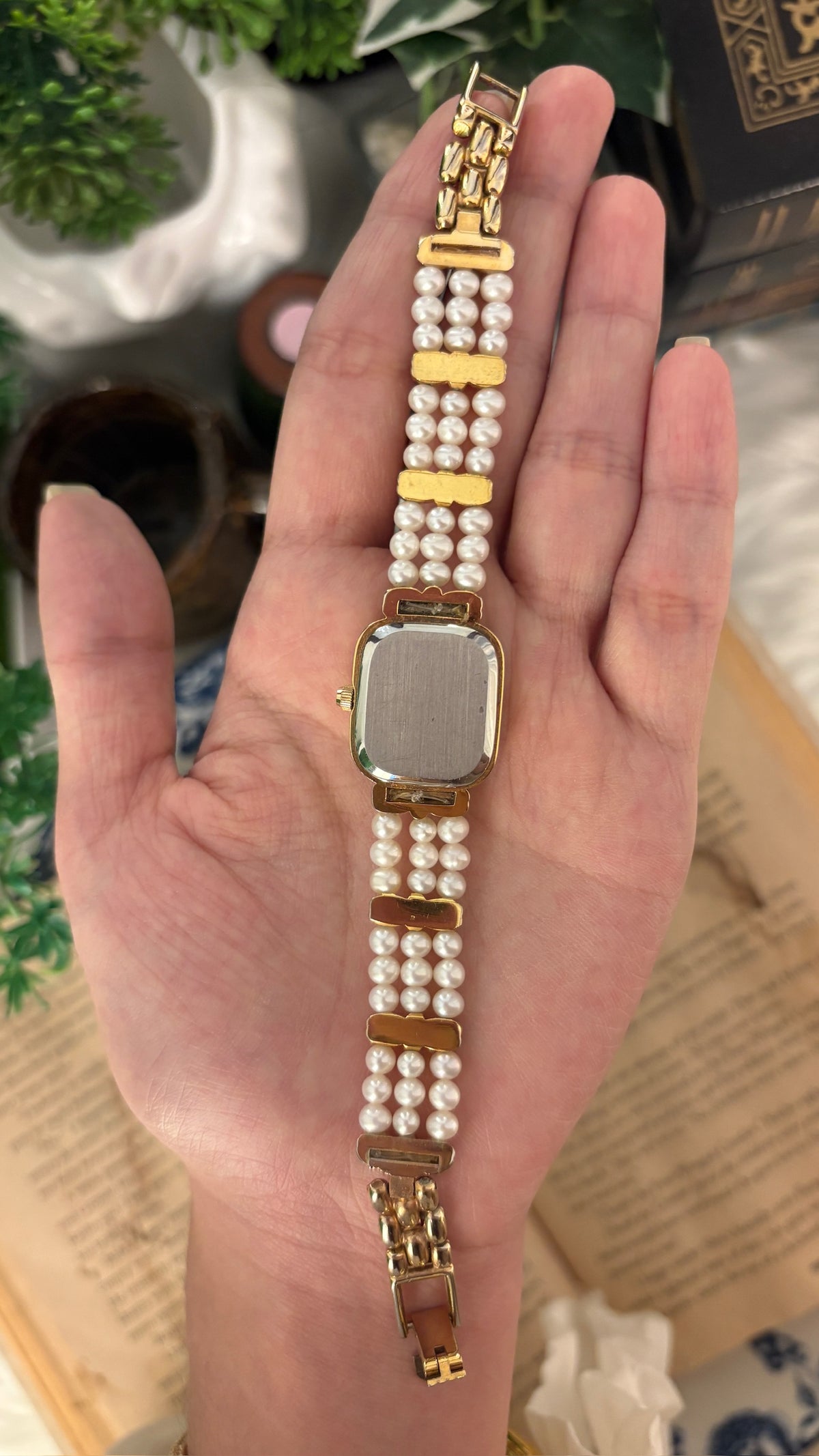 Rare Vintage Cenfill Faux Pearl Mother of Pearl Dial Bracelet Watch in Gold Tone Quartz
