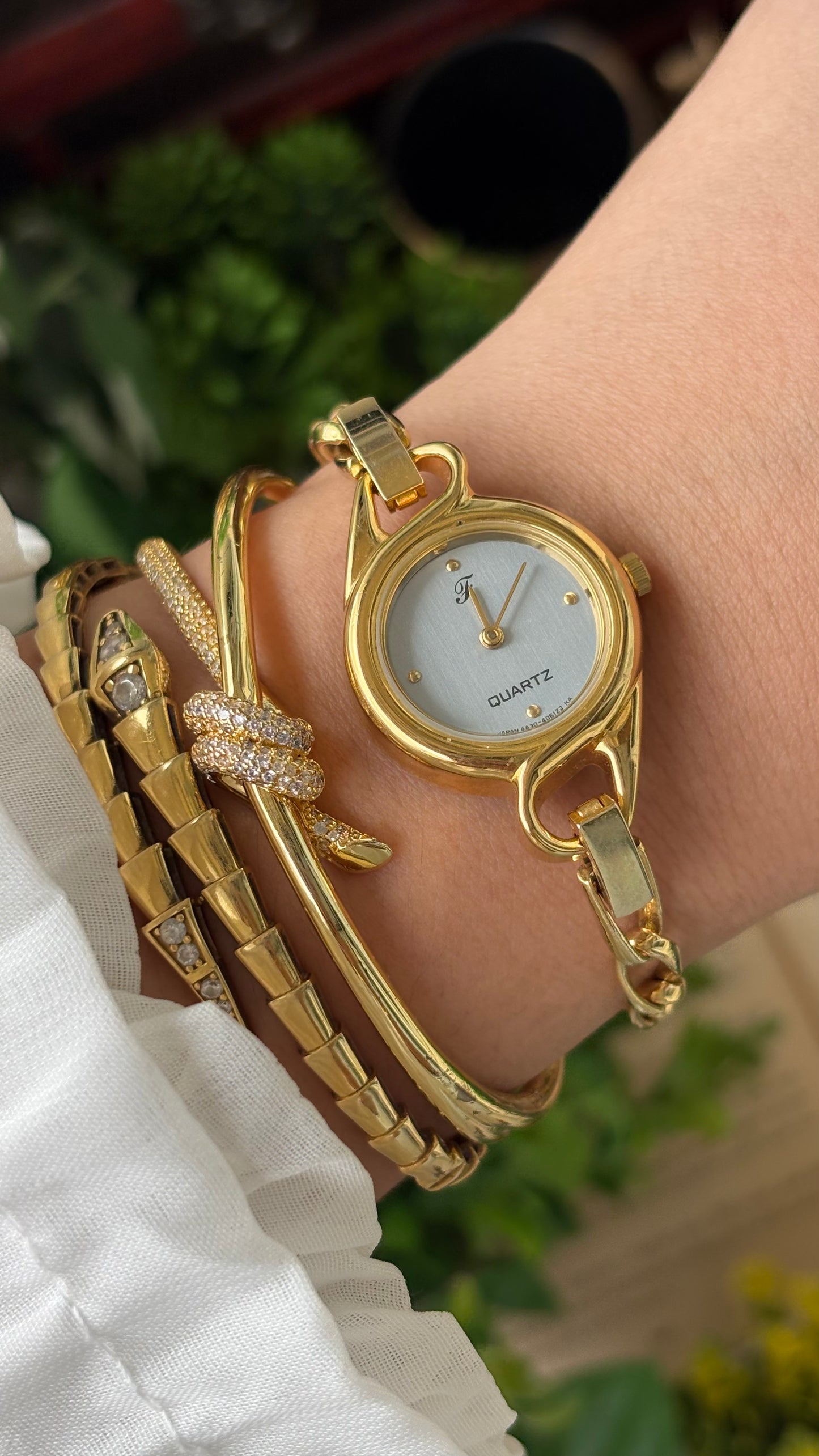 Rare Vintage Oppen Chain Watch in Gold Tone Unique Dial Quartz