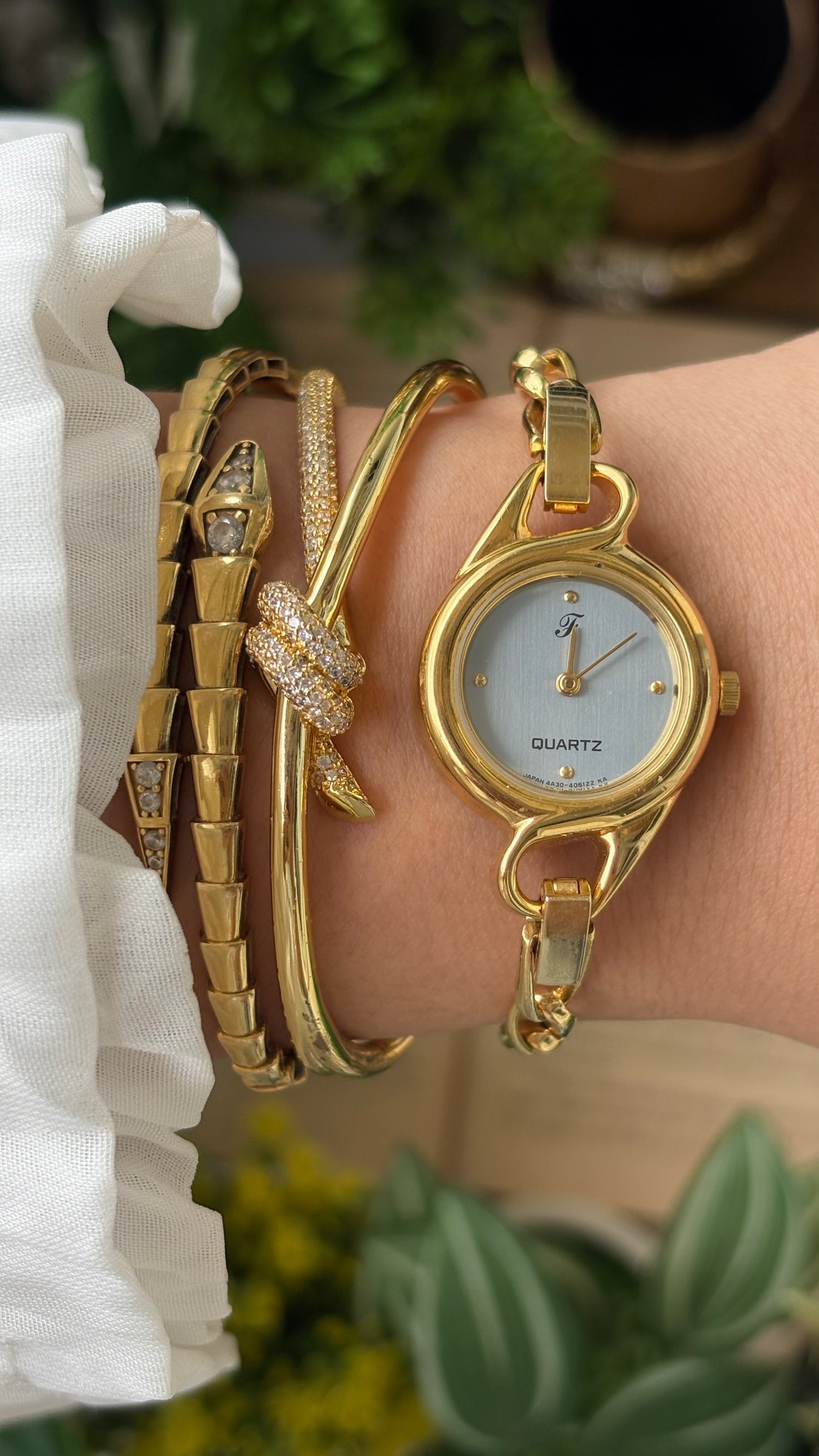 Rare Vintage Oppen Chain Watch in Gold Tone Unique Dial Quartz