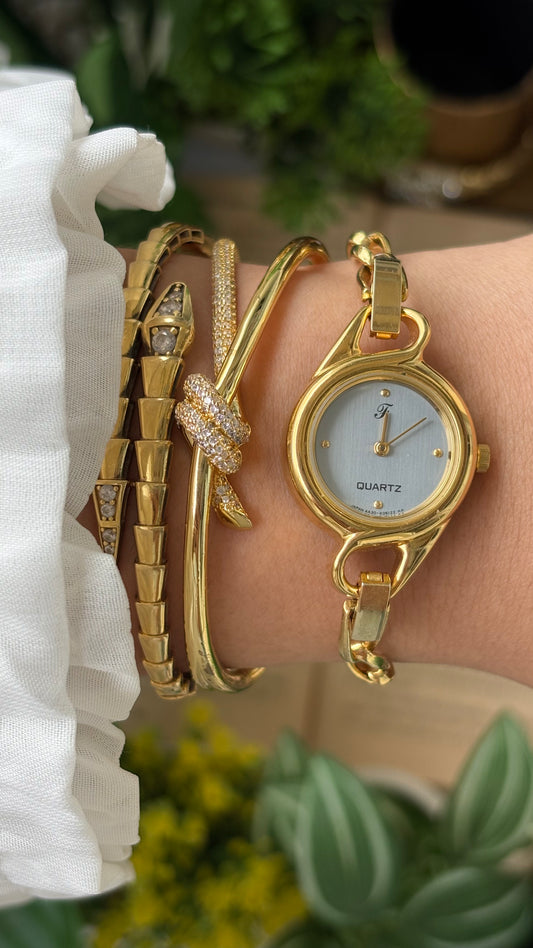 Rare Vintage Oppen Chain Watch in Gold Tone Unique Dial Quartz