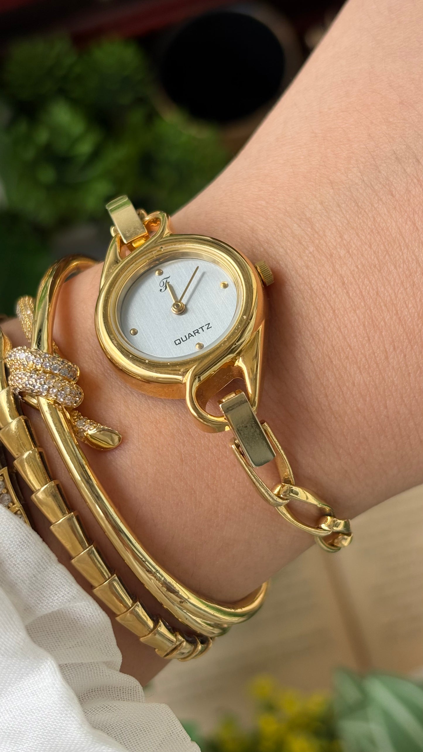 Rare Vintage Oppen Chain Watch in Gold Tone Unique Dial Quartz