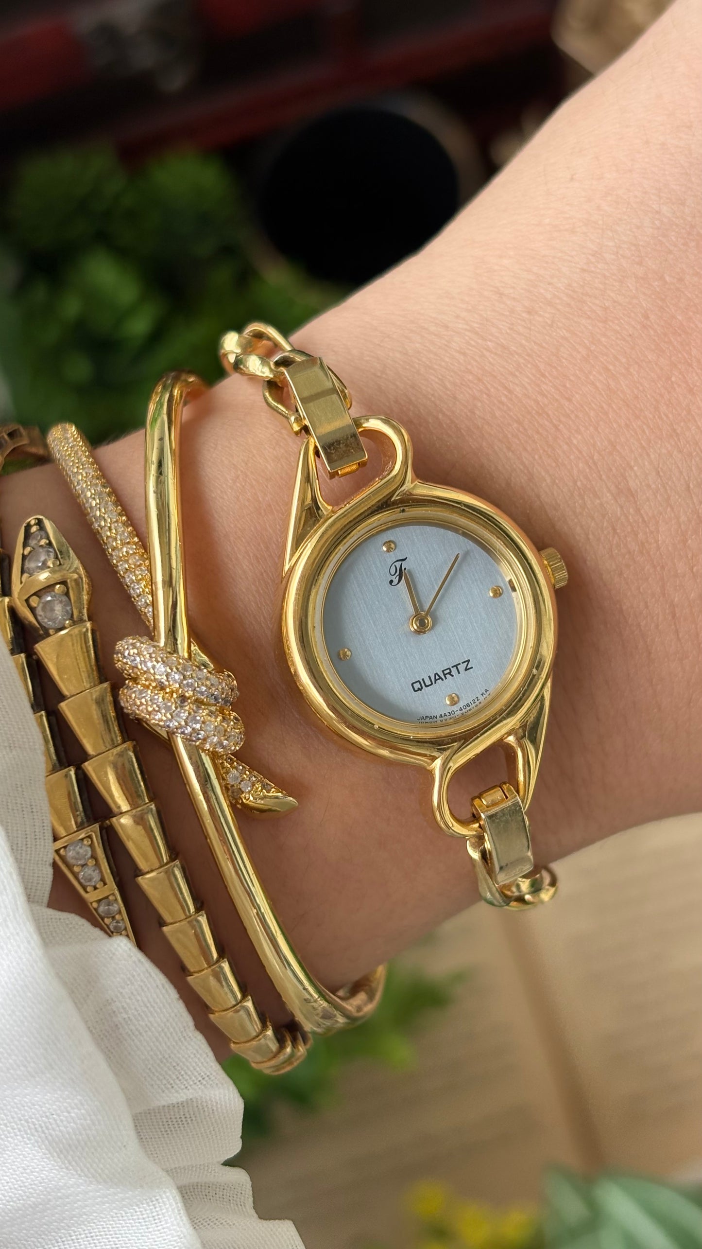 Rare Vintage Oppen Chain Watch in Gold Tone Unique Dial Quartz