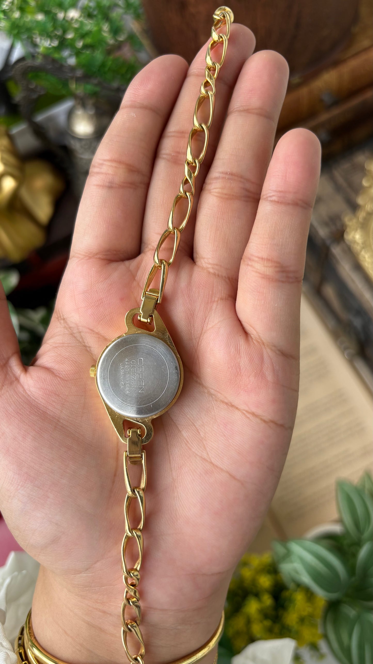 Rare Vintage Oppen Chain Watch in Gold Tone Unique Dial Quartz