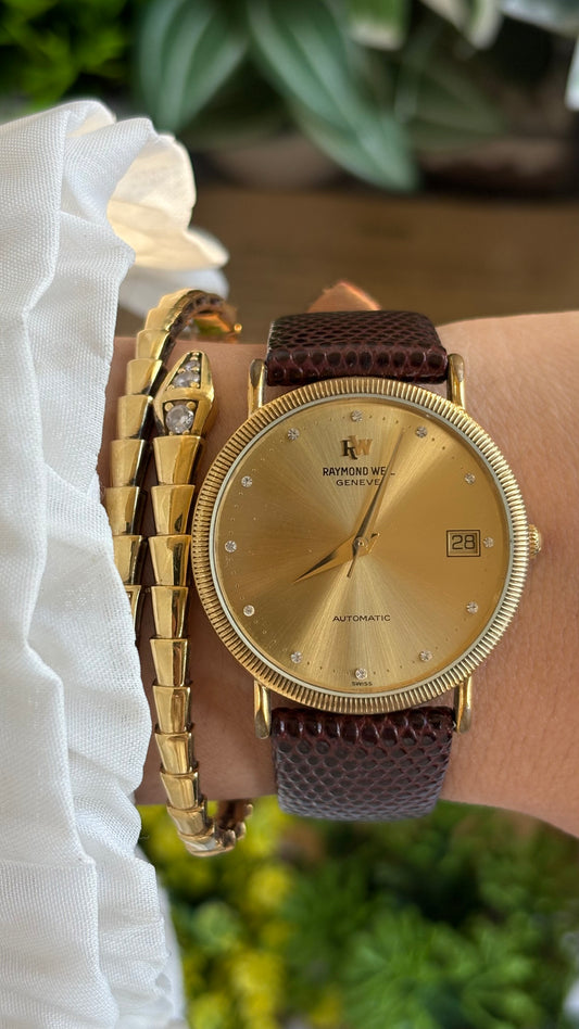 Vintage Raymond Weil Automatic Men’s Dress Watch in Brown Leather Strap with Date Just