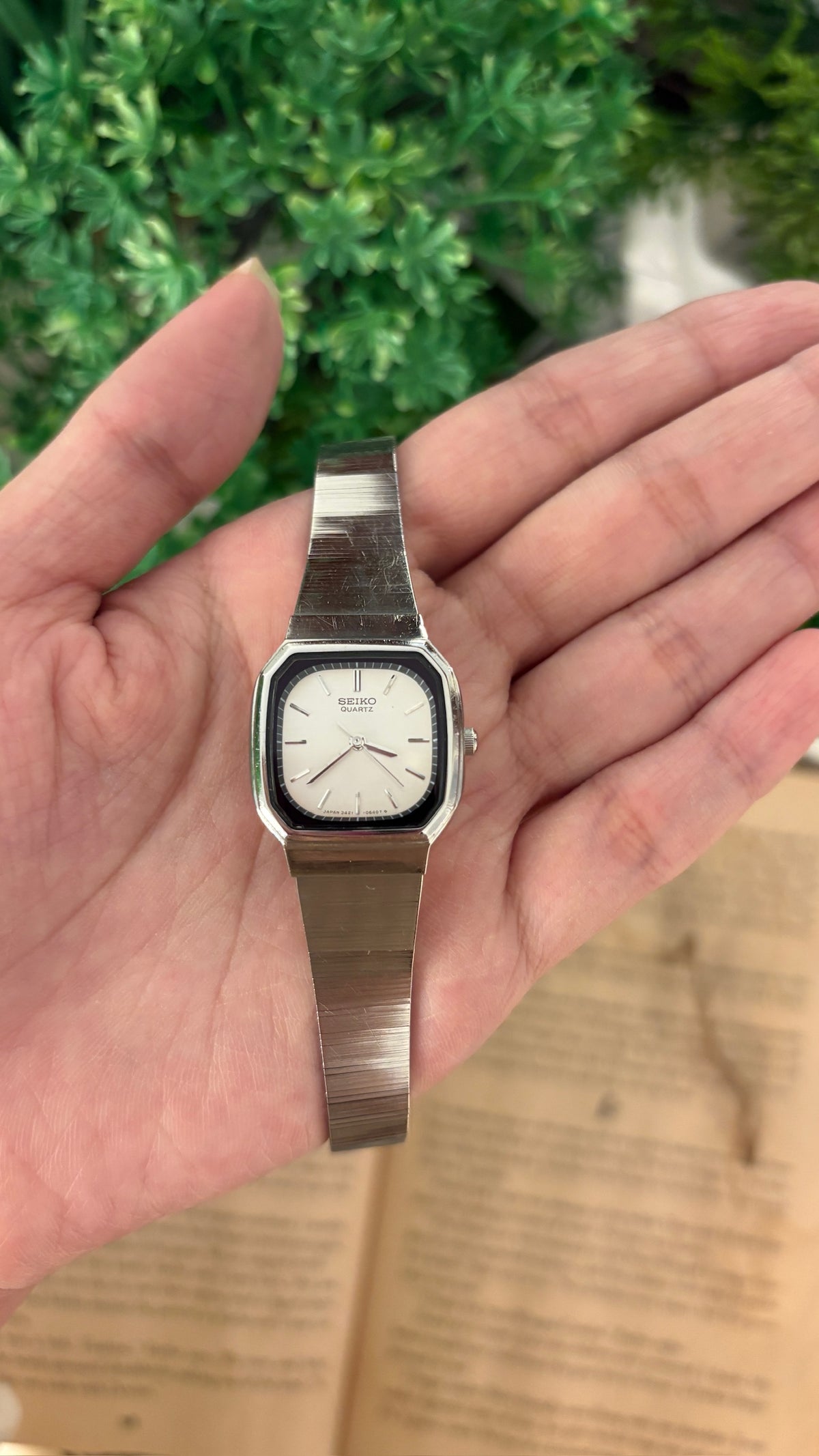 Rare Vintage Seiko Television Style Dial Tank Watch in Silver Tone Quartz