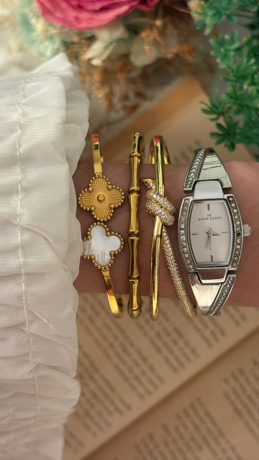 Rare Vintage Anne Klein Eye Illusion Semi Bangle Rhinestone Watch in Silver Tone Quartz