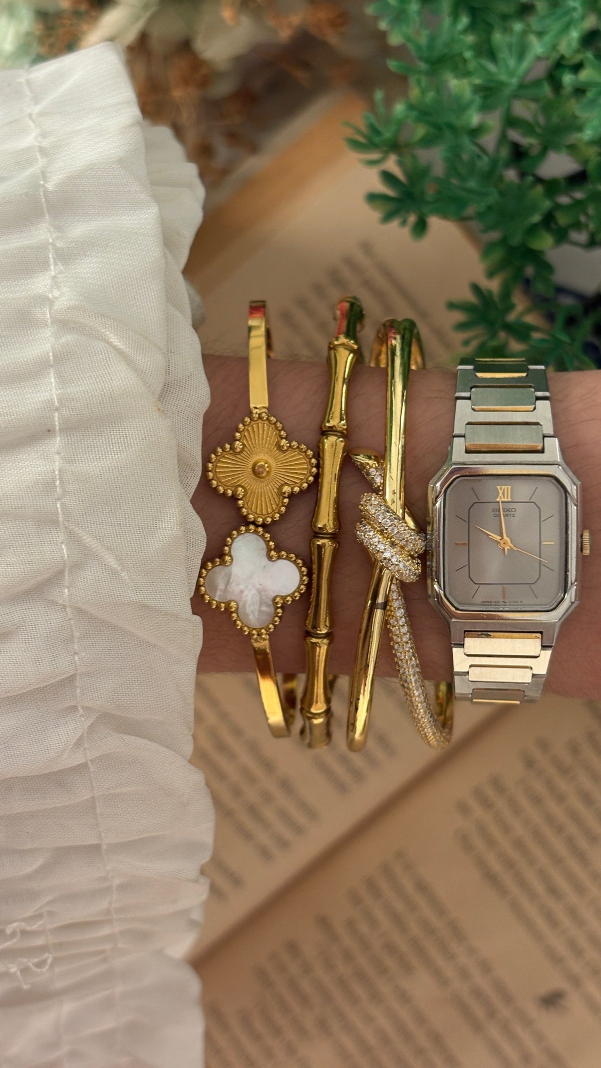 Rare Vintage Seiko Gray Dial Tank Watch in Two-Tone Quartz