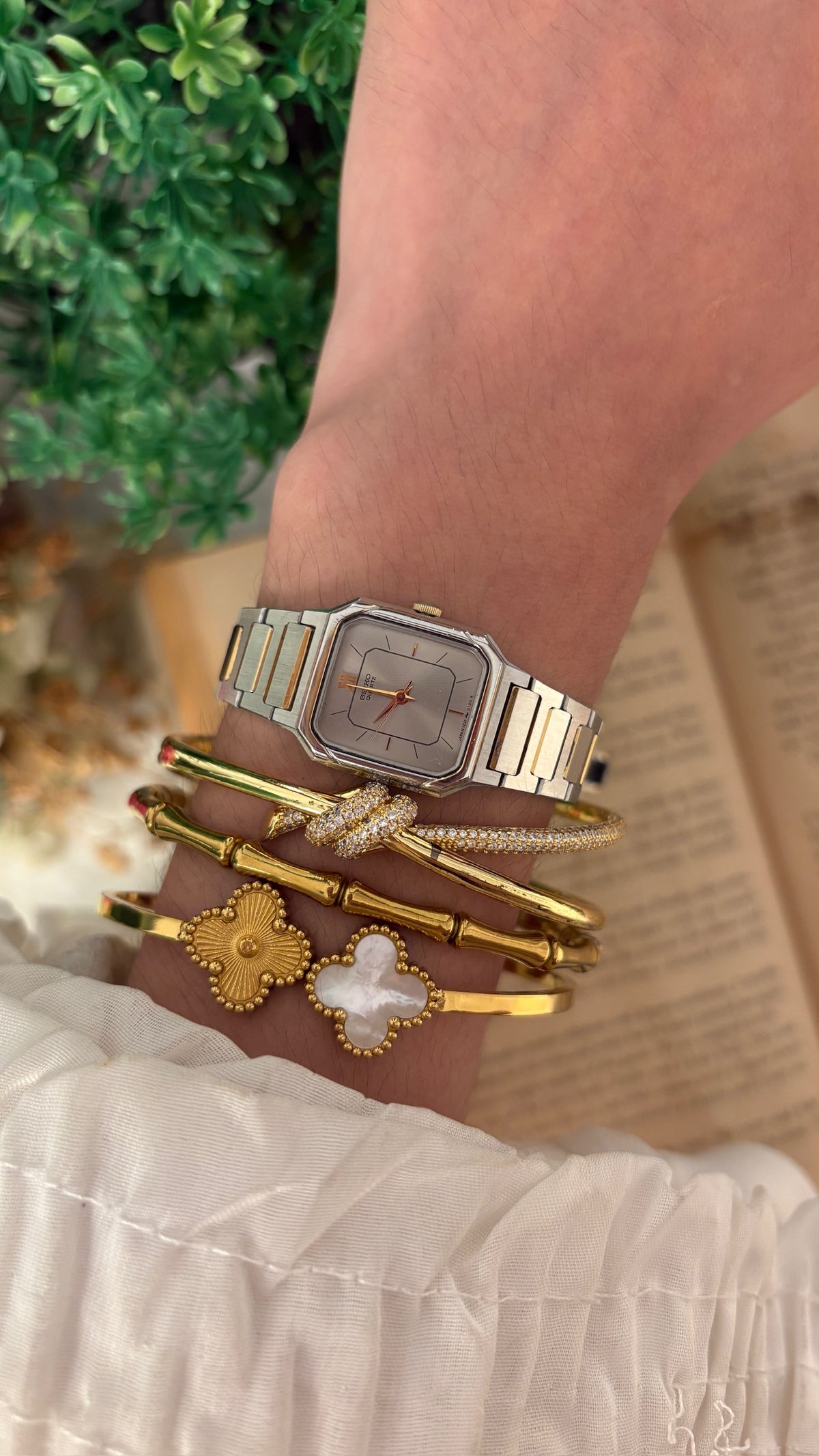 Rare Vintage Seiko Gray Dial Tank Watch in Two-Tone Quartz