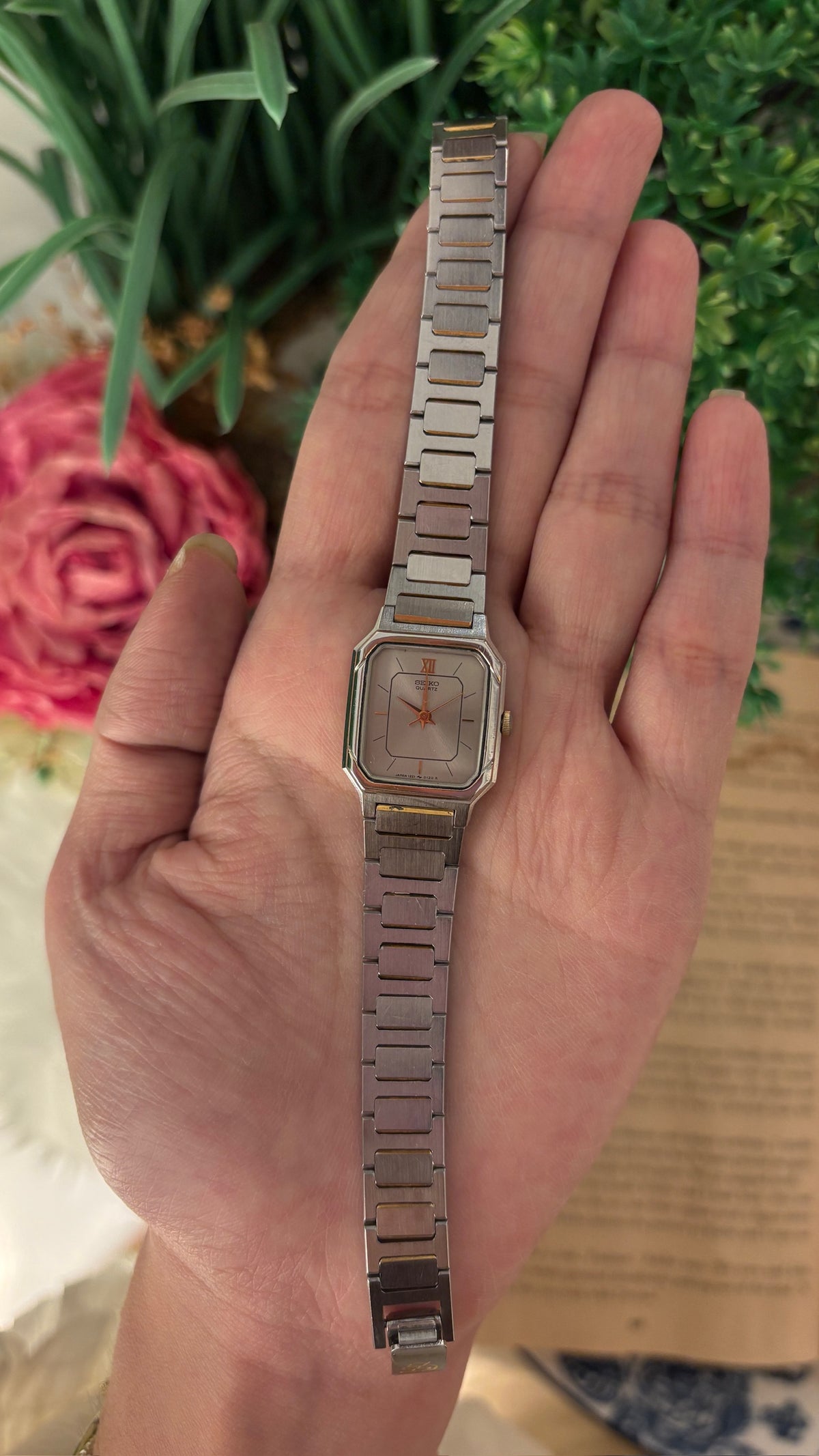 Rare Vintage Seiko Gray Dial Tank Watch in Two-Tone Quartz