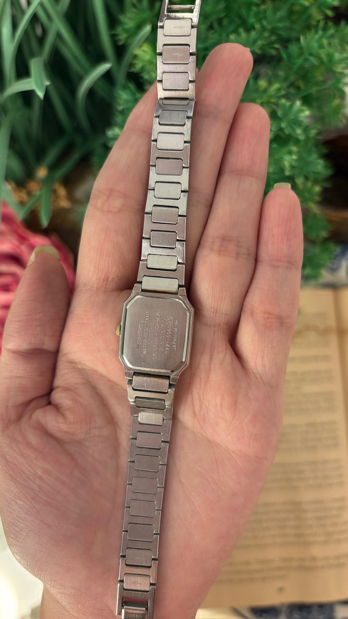 Rare Vintage Seiko Gray Dial Tank Watch in Two-Tone Quartz
