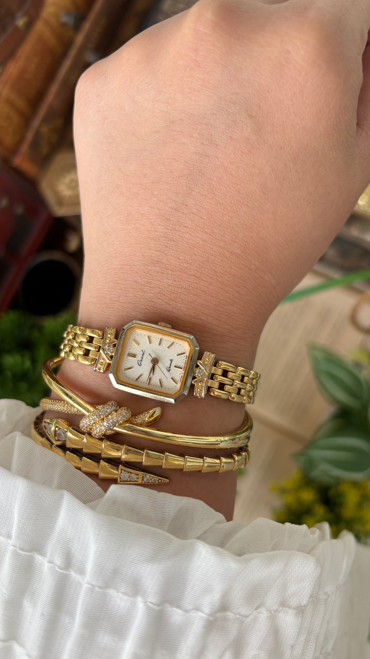 Vintage Orient by Seiko Mini Tank Watch in Gold Tone Quartz