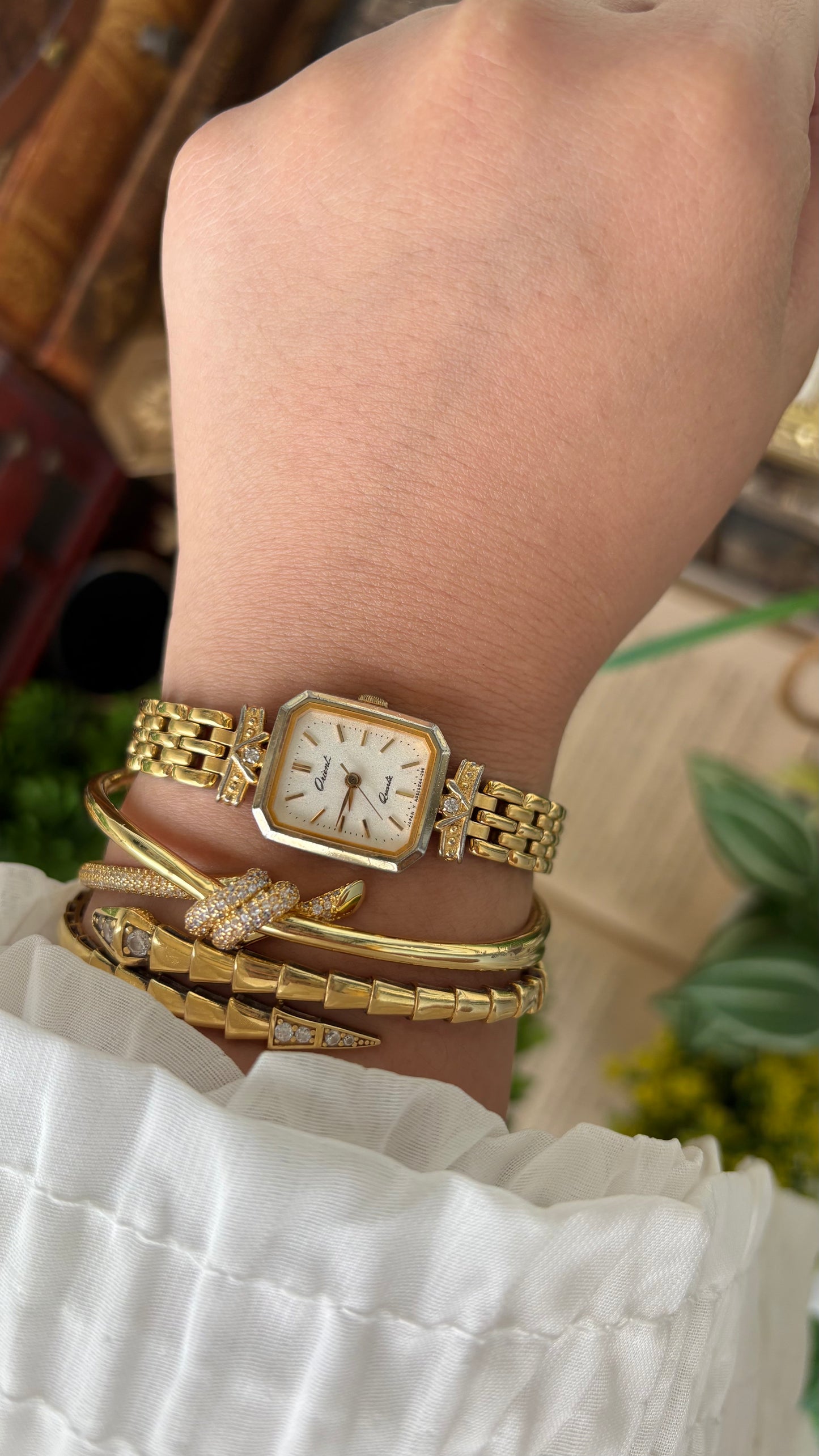 Vintage Orient by Seiko Mini Tank Watch in Gold Tone Quartz