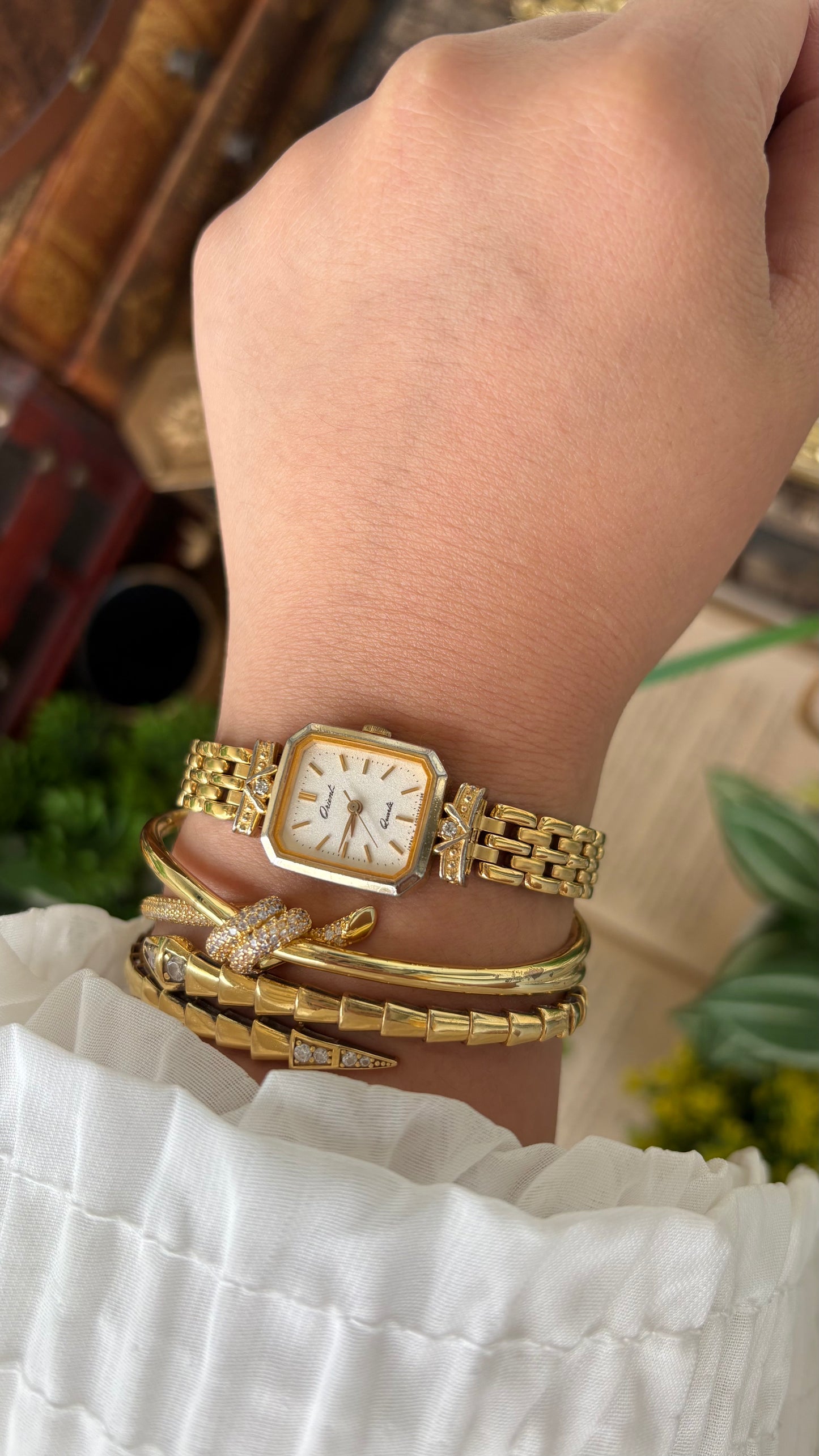 Vintage Orient by Seiko Mini Tank Watch in Gold Tone Quartz