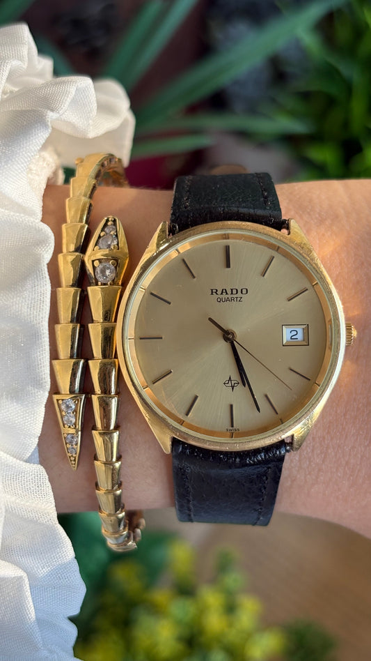 Vintage RADO Men's Dress Watch in Black Leather Strap with Date Just
