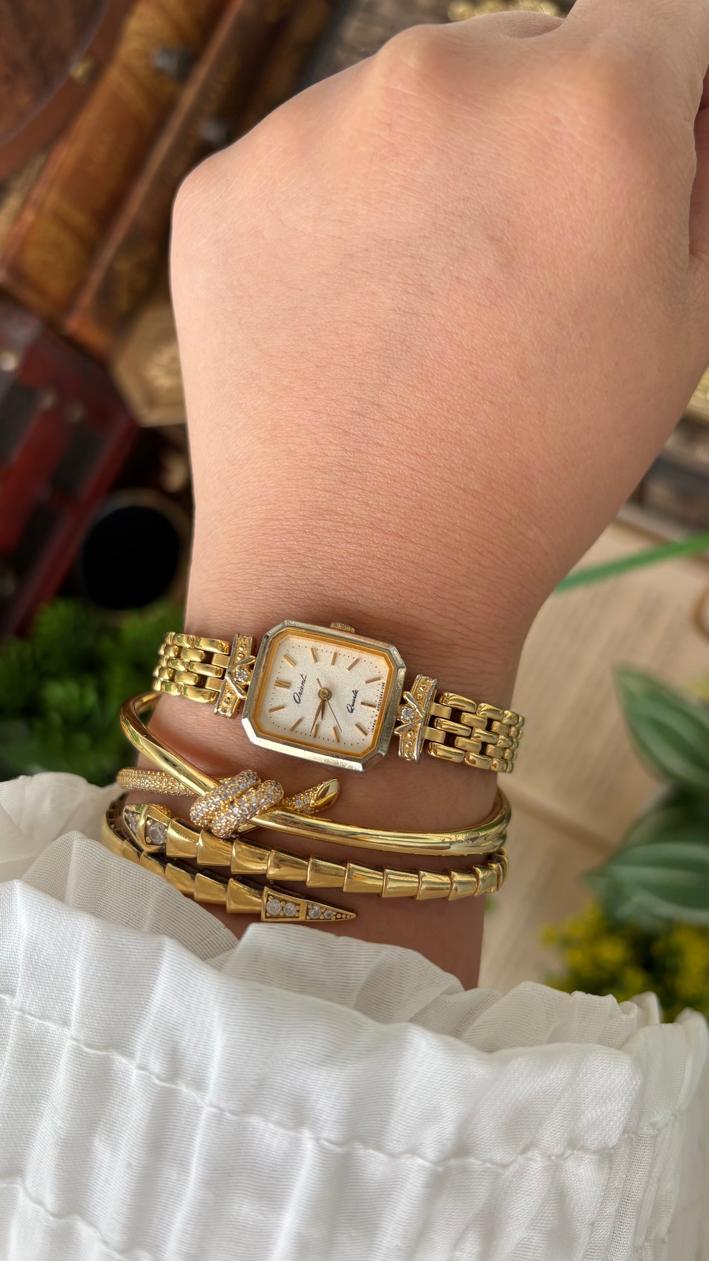 Vintage Orient by Seiko Mini Tank Watch in Gold Tone Quartz