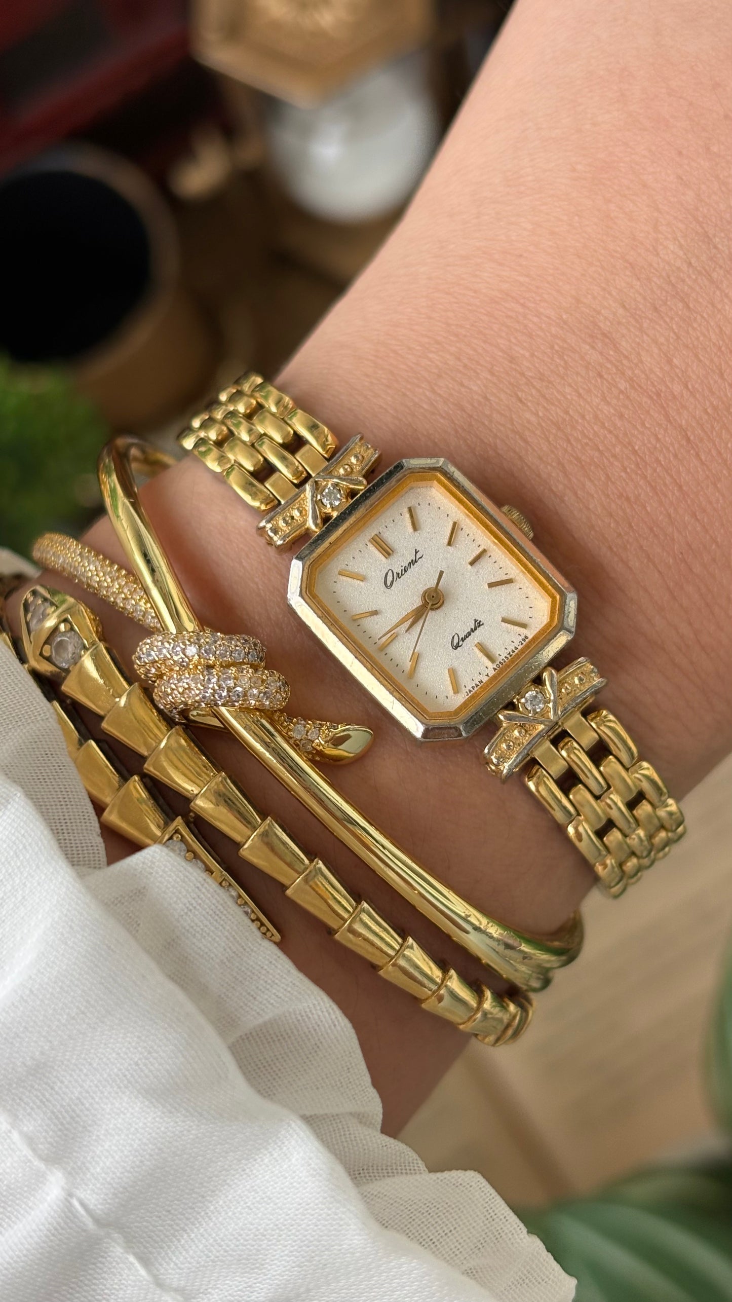 Vintage Orient by Seiko Mini Tank Watch in Gold Tone Quartz