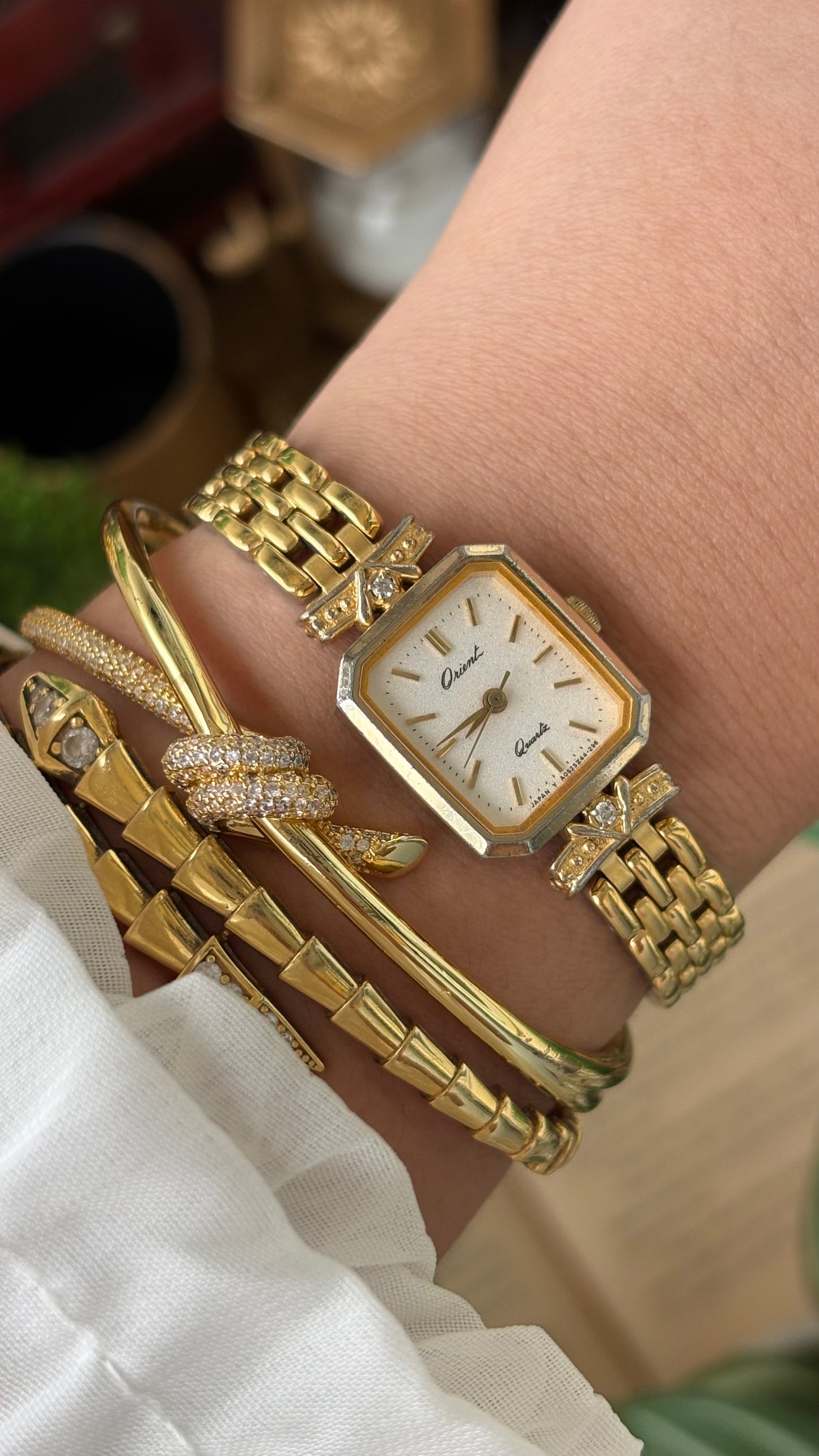 Vintage Orient by Seiko Mini Tank Watch in Gold Tone Quartz