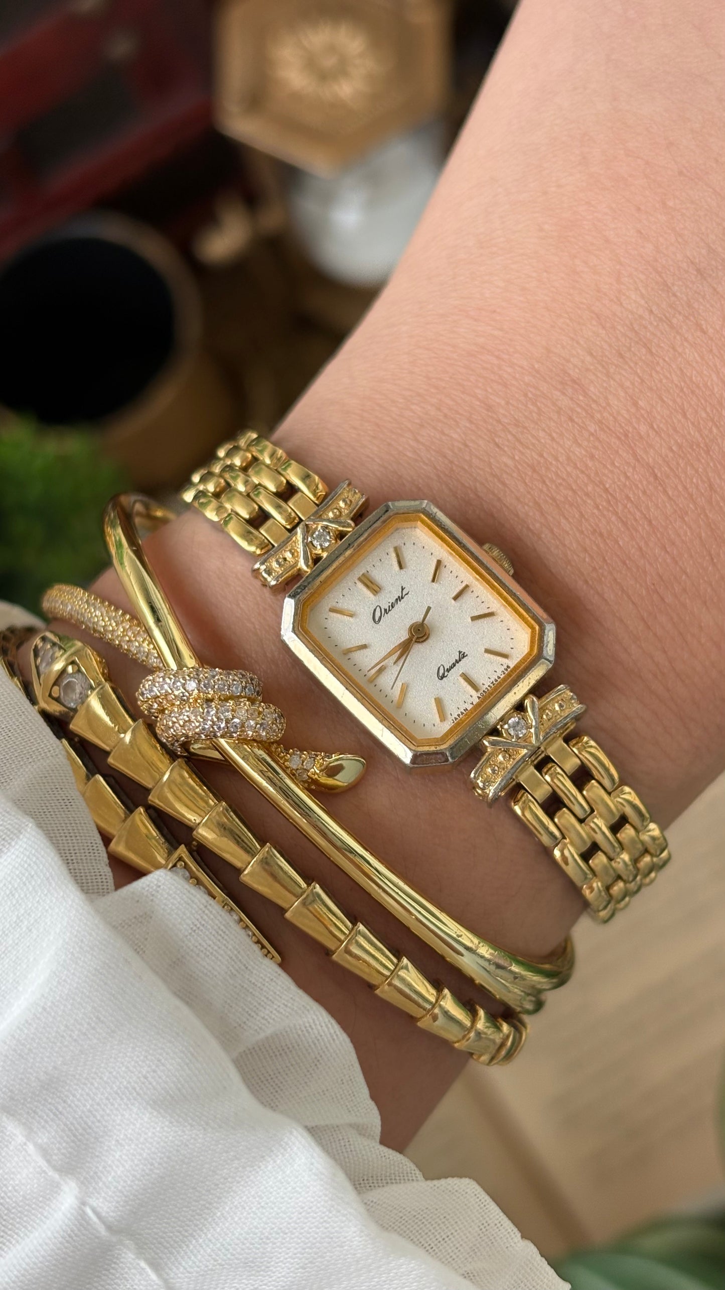 Vintage Orient by Seiko Mini Tank Watch in Gold Tone Quartz