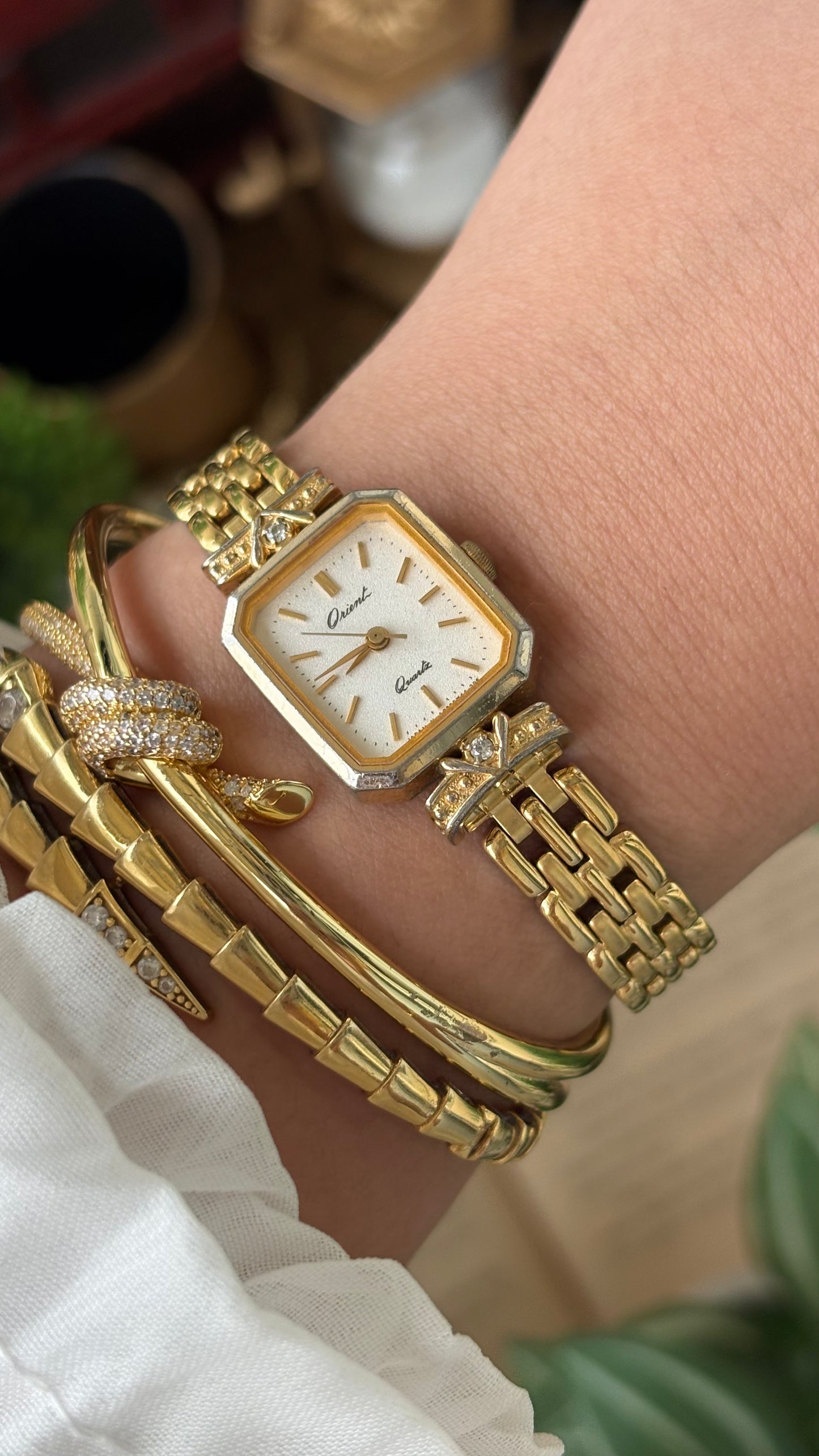 Vintage Orient by Seiko Mini Tank Watch in Gold Tone Quartz