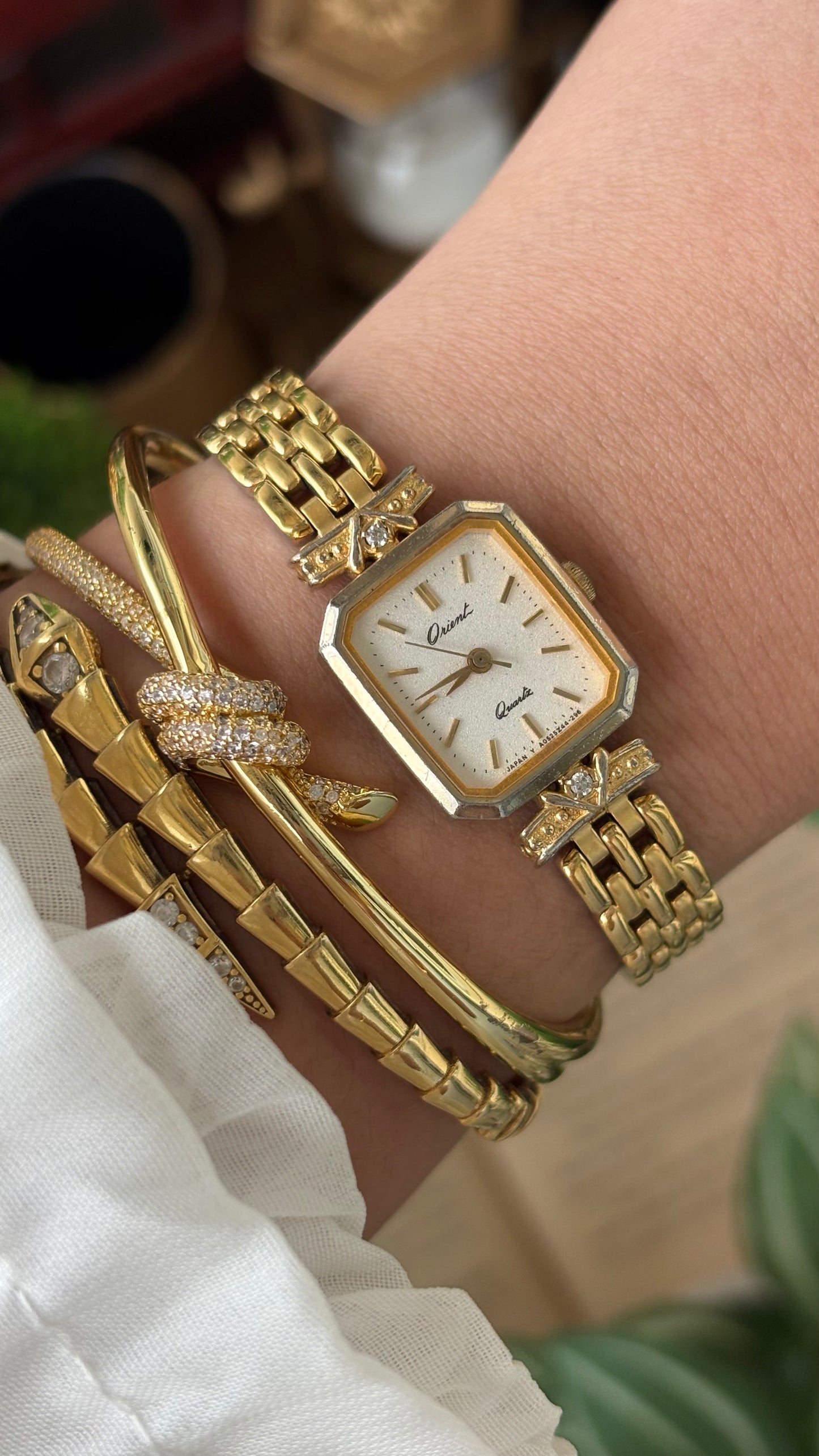 Vintage Orient by Seiko Mini Tank Watch in Gold Tone Quartz