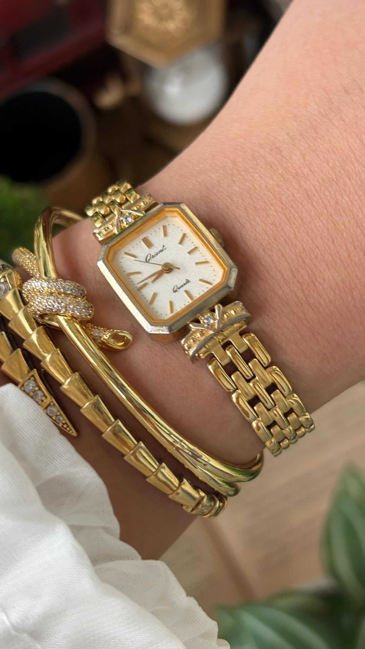 Vintage Orient by Seiko Mini Tank Watch in Gold Tone Quartz