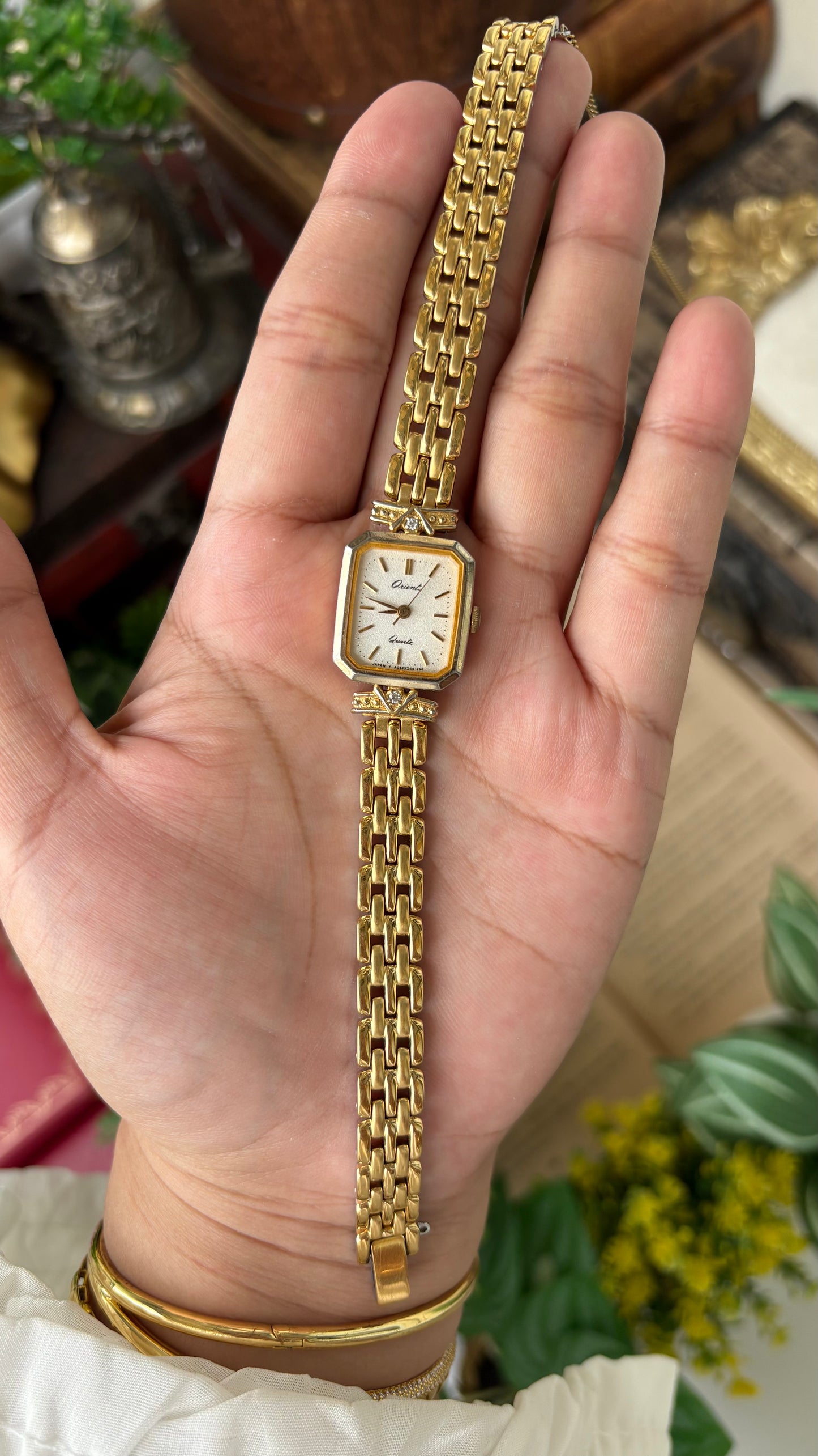 Vintage Orient by Seiko Mini Tank Watch in Gold Tone Quartz