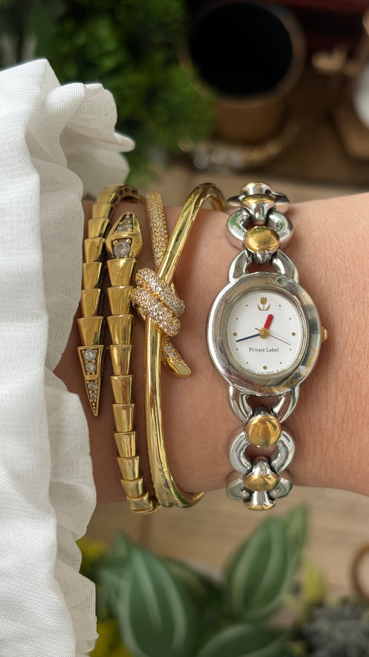 Vintage Private Label Bracelet Watch in Two-Tone Minimalist Dial Quartz