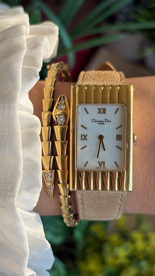 Vintage Christian Dior Women’s Tank Watch in Leather Strap