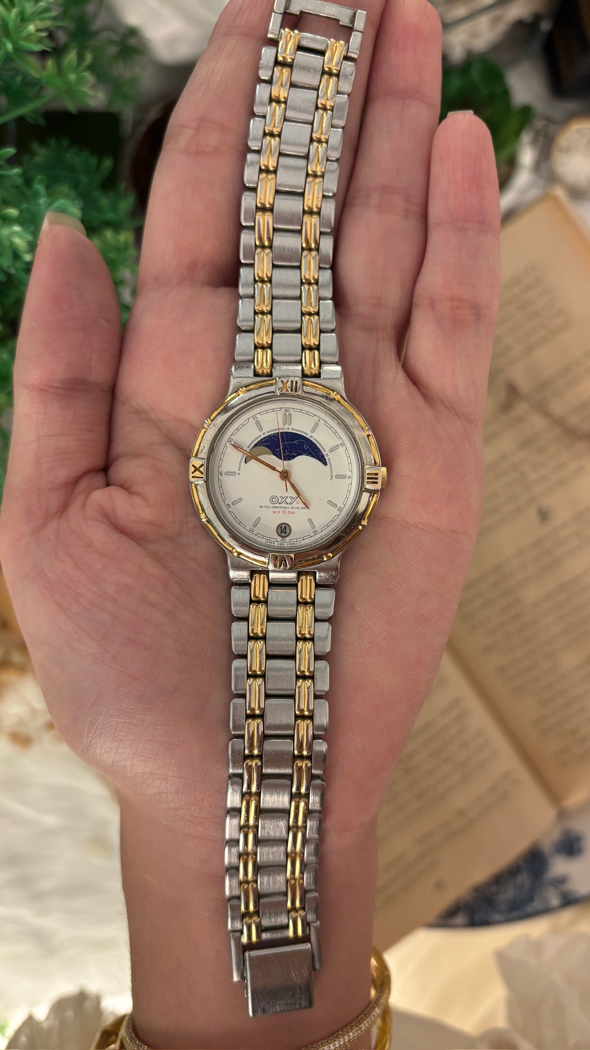 Extremely Rare Vintage Oxy Vega Citizen Moonphase Mens Watch in Two-Tone Quartz