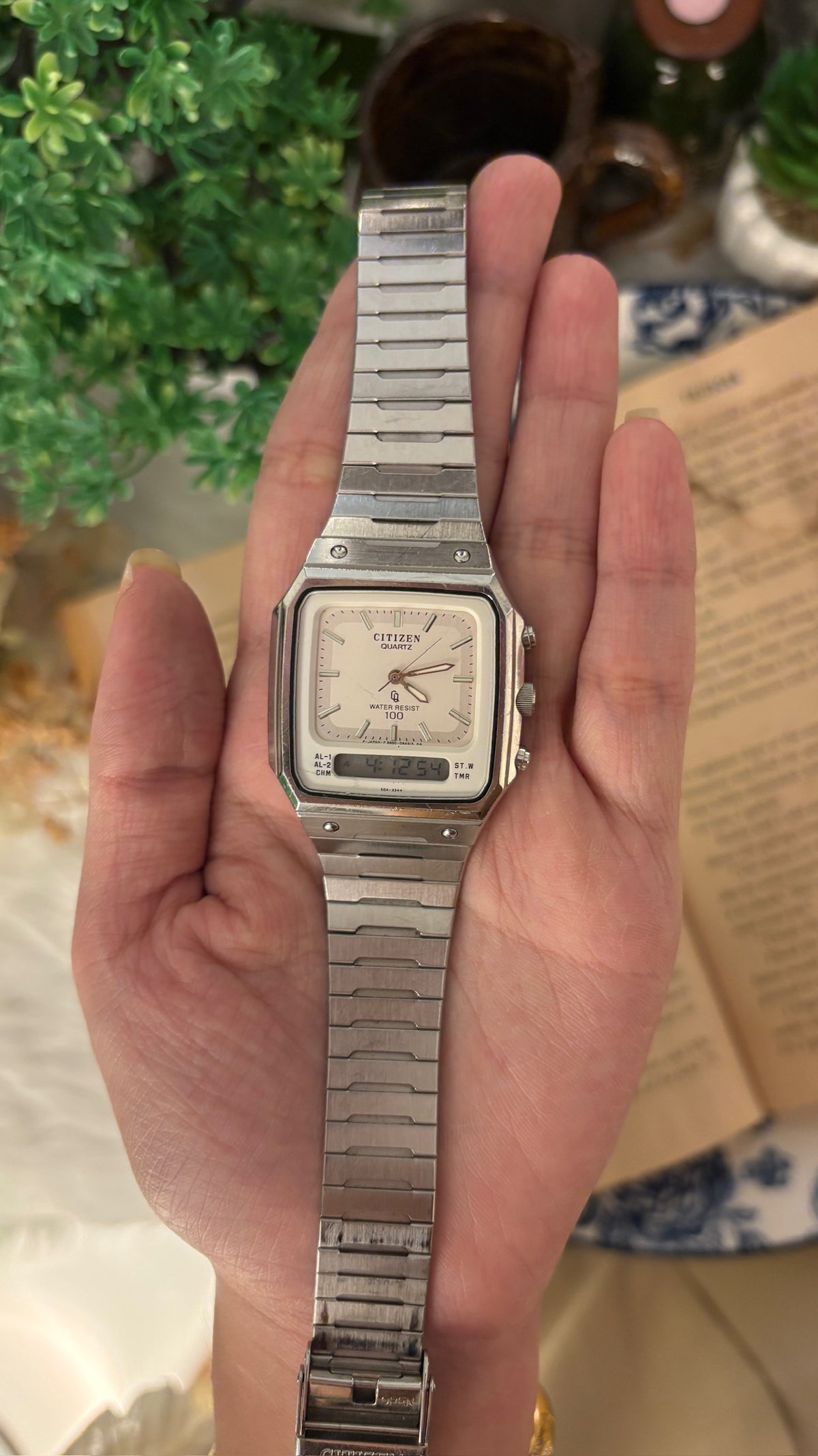 Rare Vintage Citizen Digital Analog Tank Mens Watch in Silver Tone Quartz
