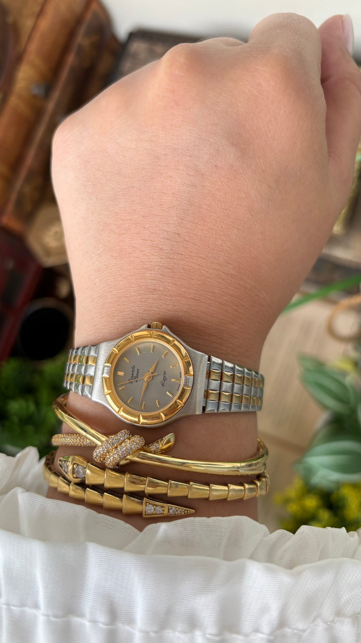 Vintage Roventa Henex Lugano Swiss Watch in Two-Tone Quartz