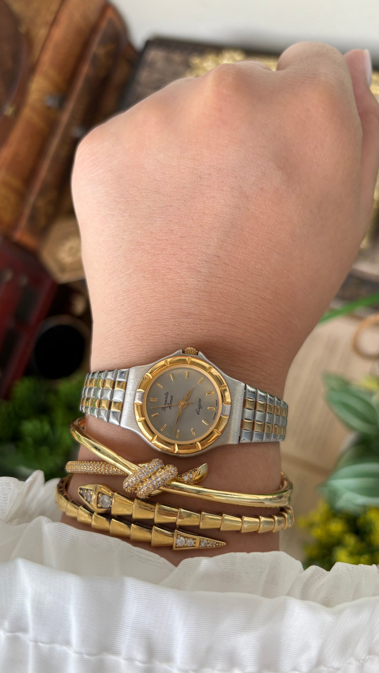 Vintage Roventa Henex Lugano Swiss Watch in Two-Tone Quartz