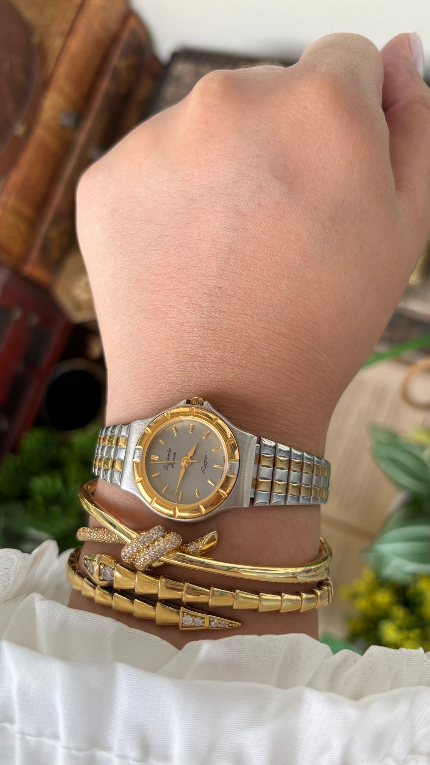 Vintage Roventa Henex Lugano Swiss Watch in Two-Tone Quartz