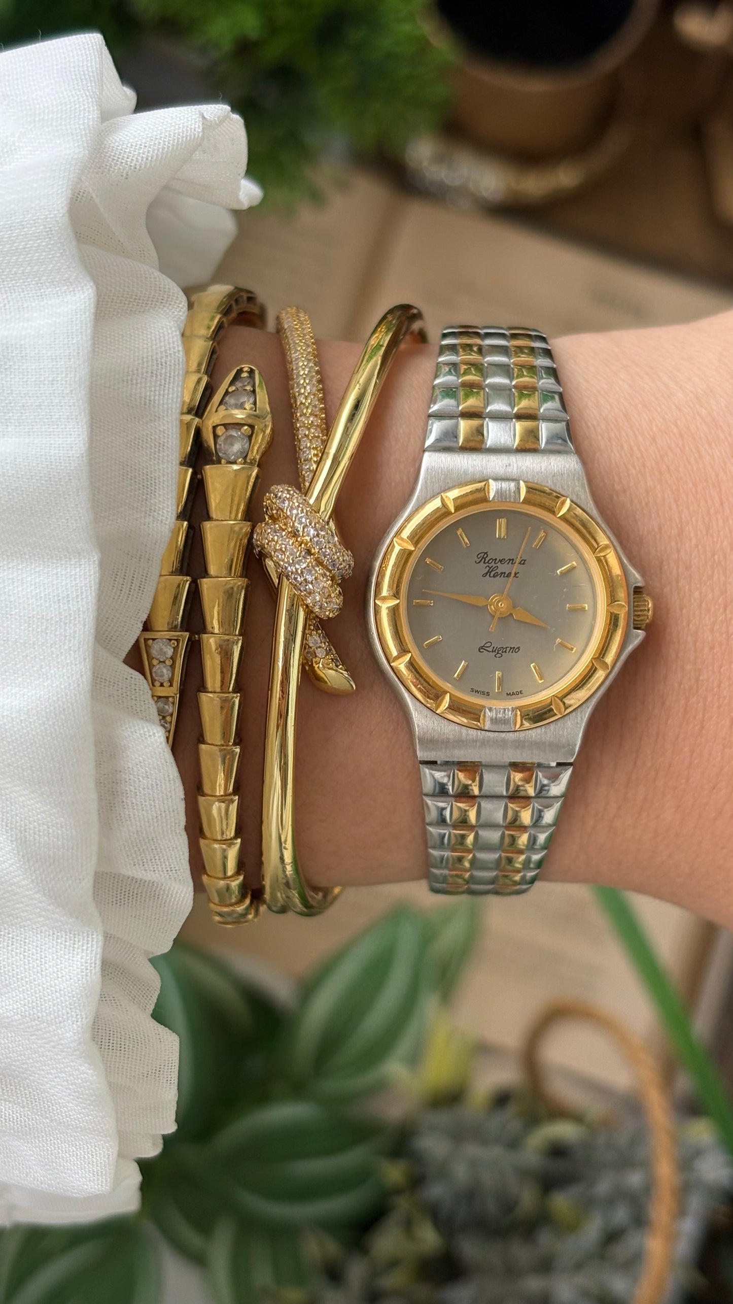 Vintage Roventa Henex Lugano Swiss Watch in Two-Tone Quartz