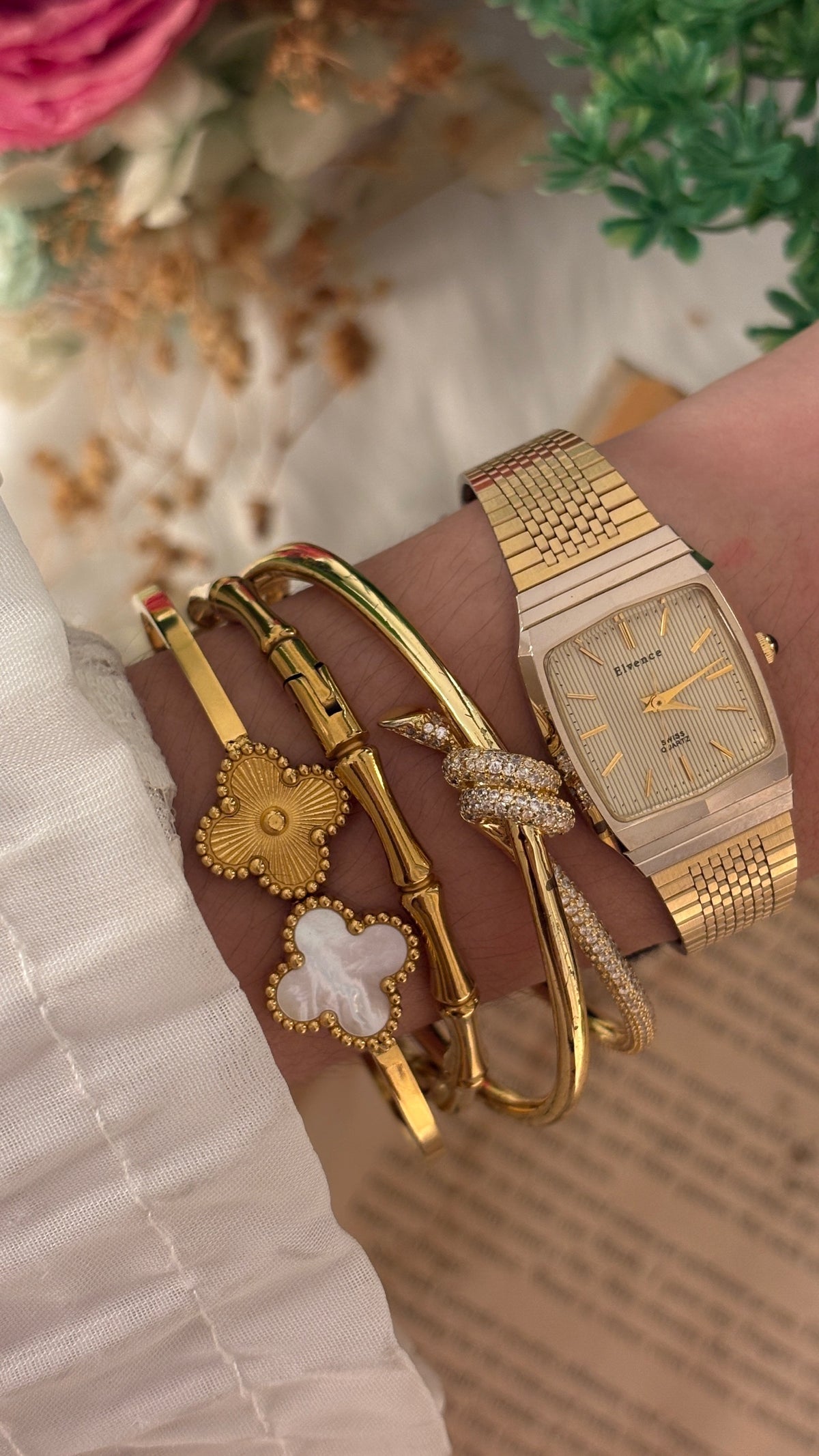 Vintage Elvence Swiss Tank Watch in Gold Tone Quartz